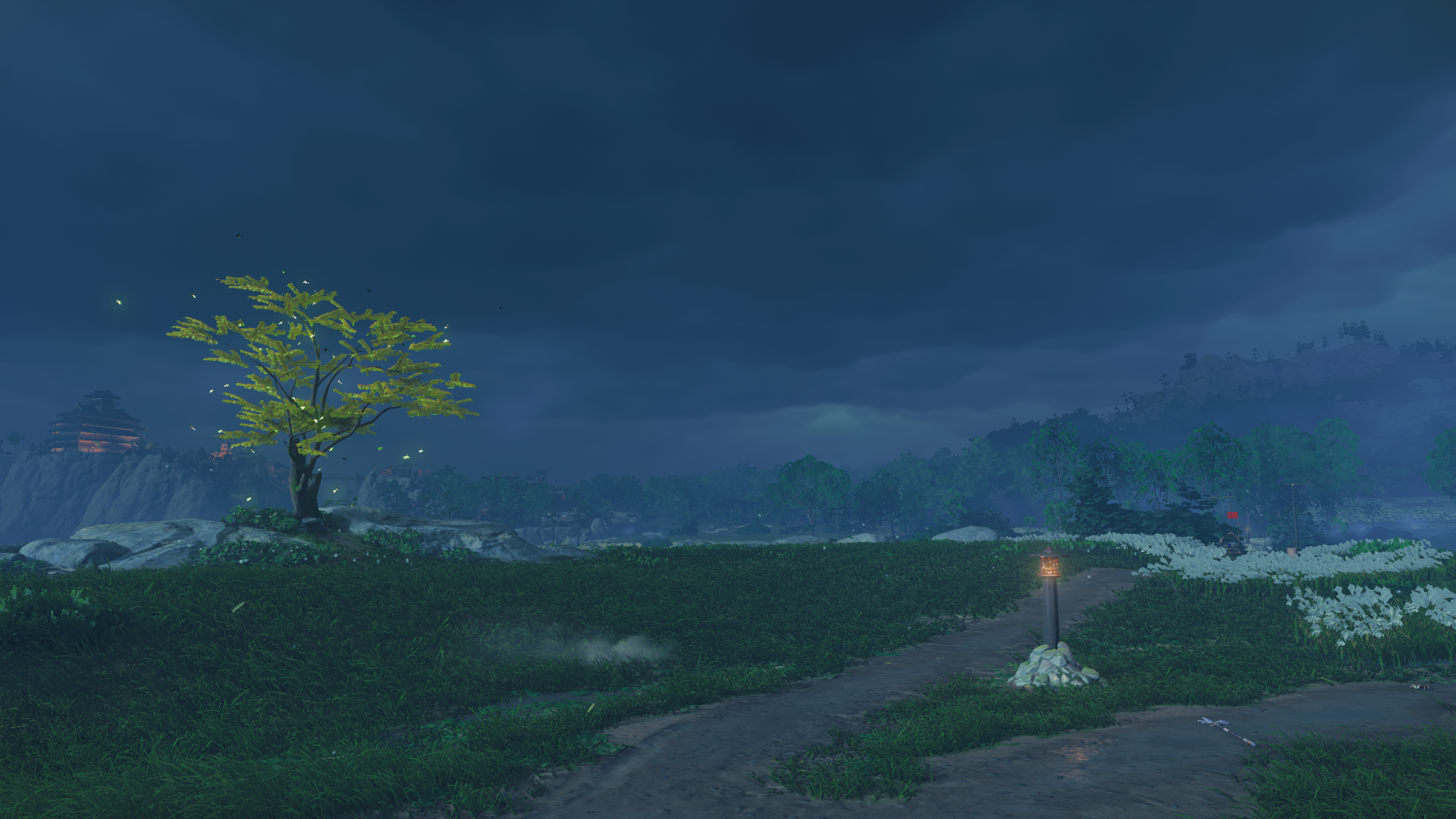Ghost of Tsushima landscape with a tree and a building HD Wallpaper