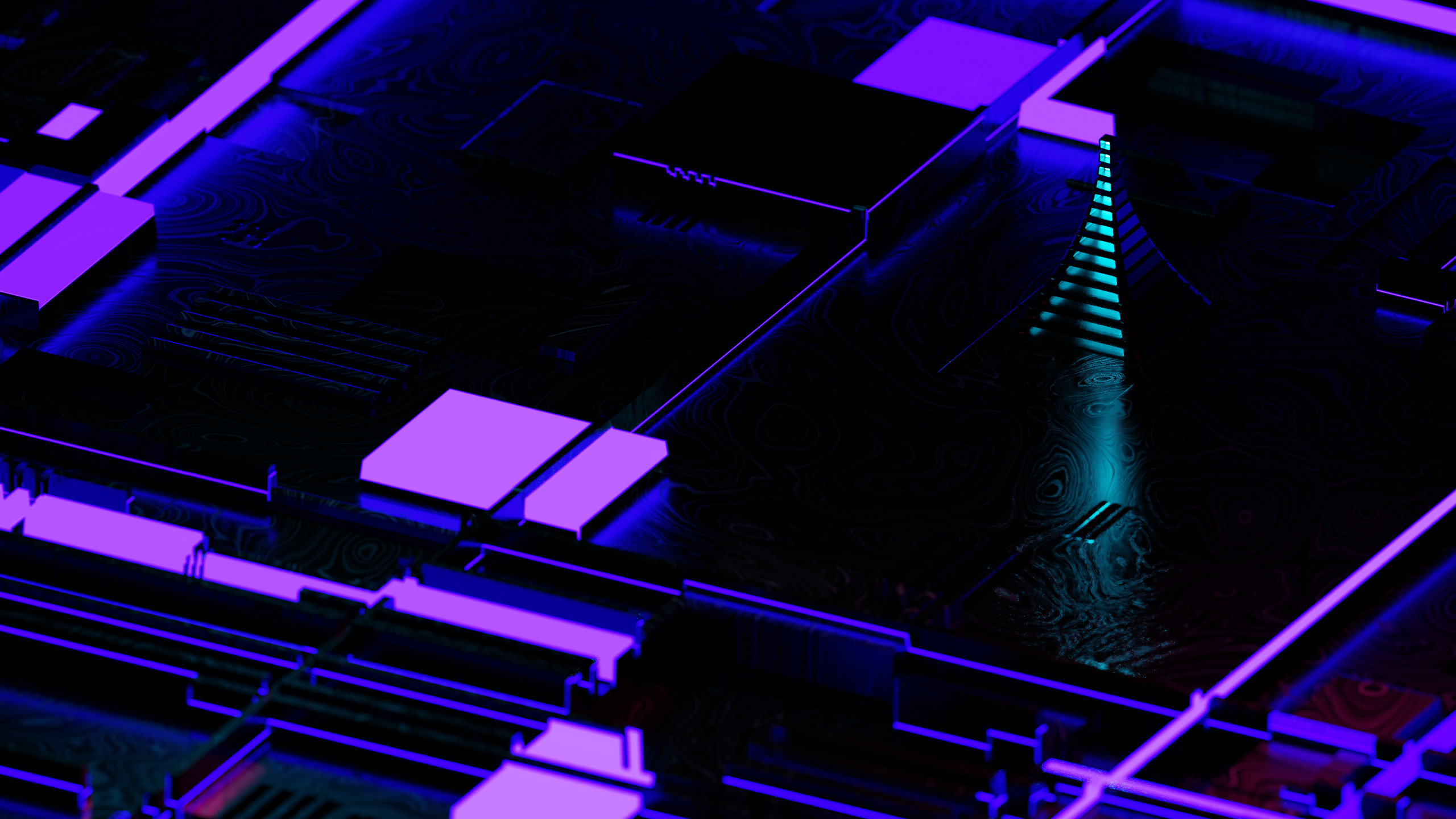Abstract 3D render with purple and blue lights HD Wallpaper