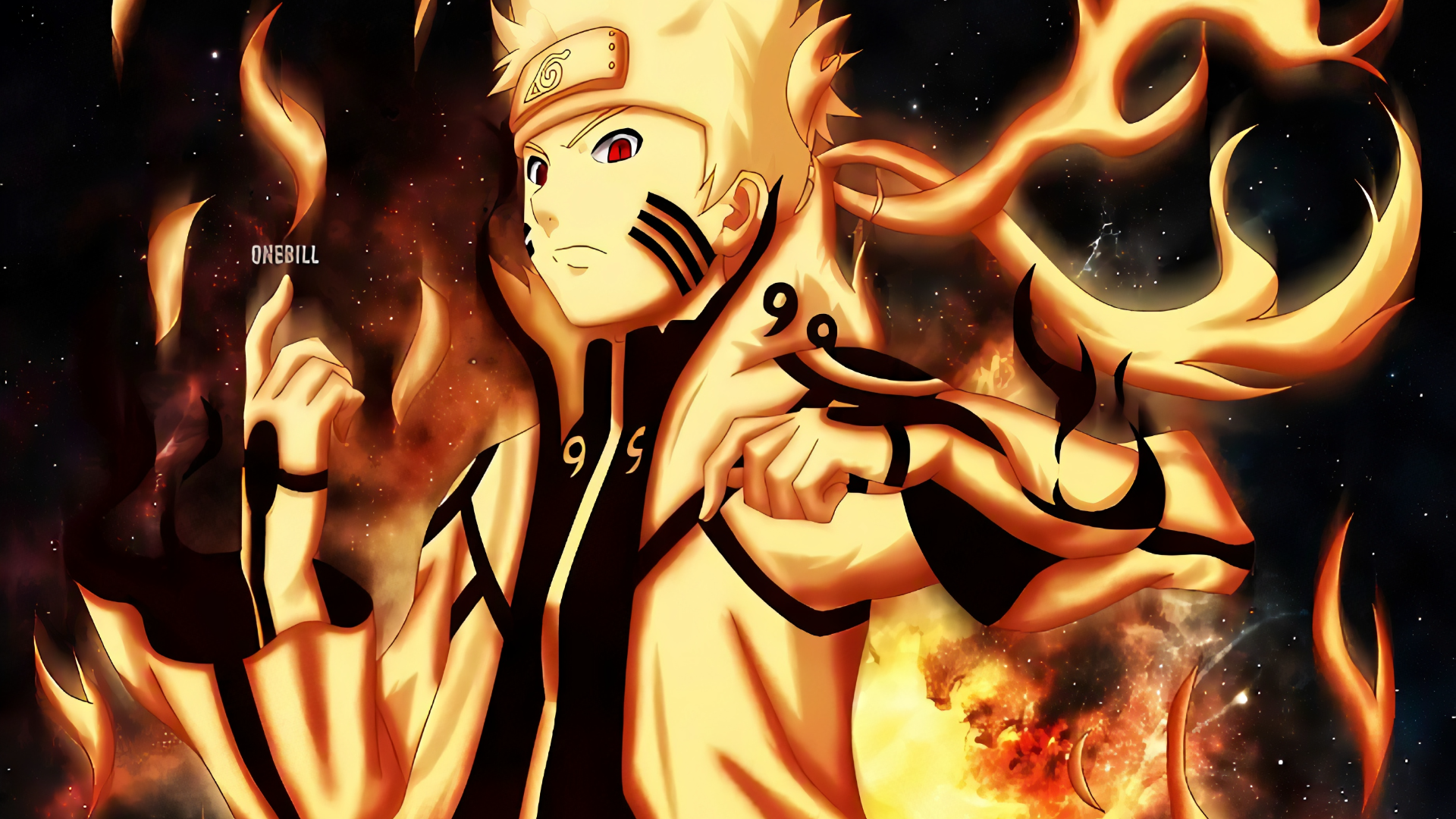Naruto in Kurama Chakra Mode with Fiery Aura HD Wallpaper