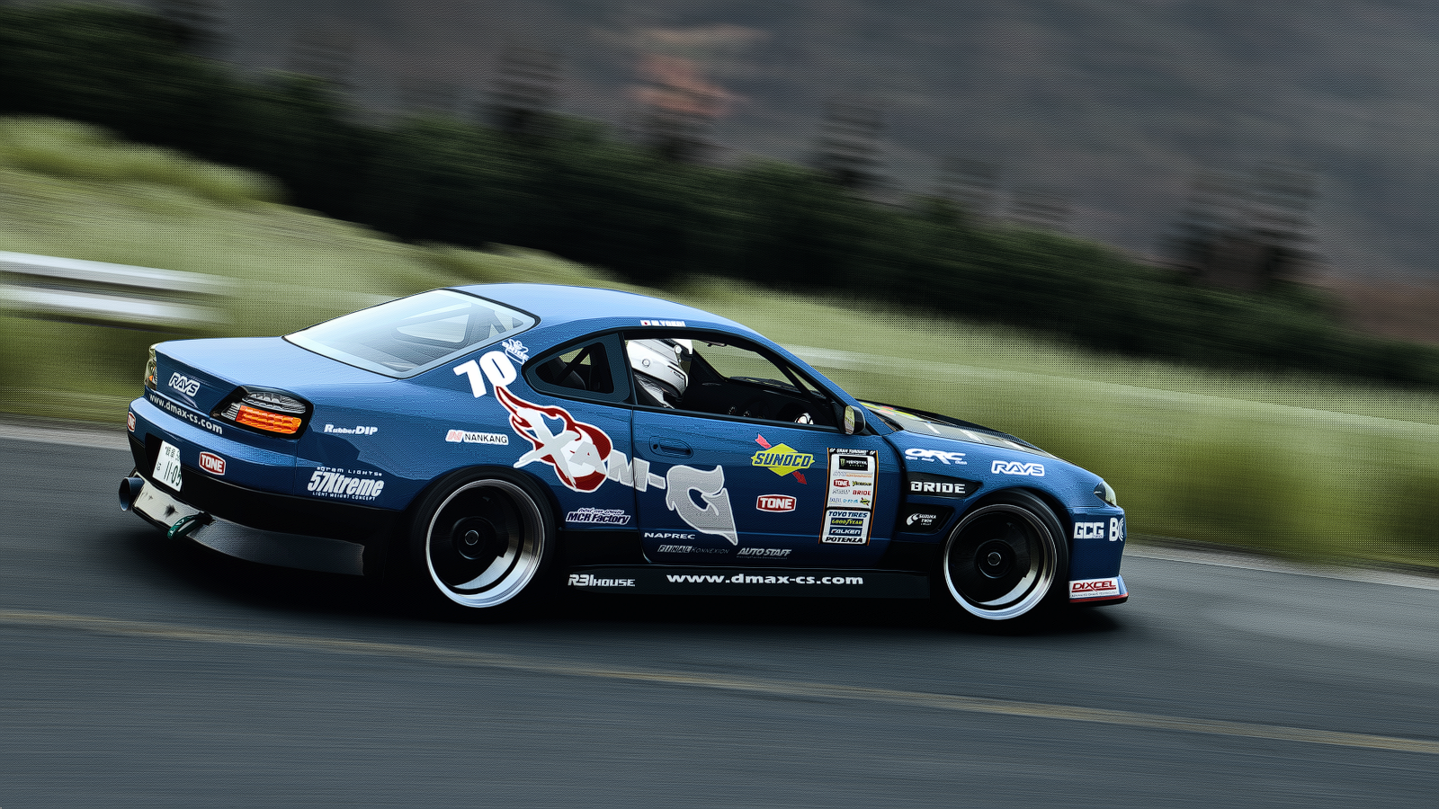 Blue Nissan Silvia S15 Drift Car with Sponsors HD Wallpaper