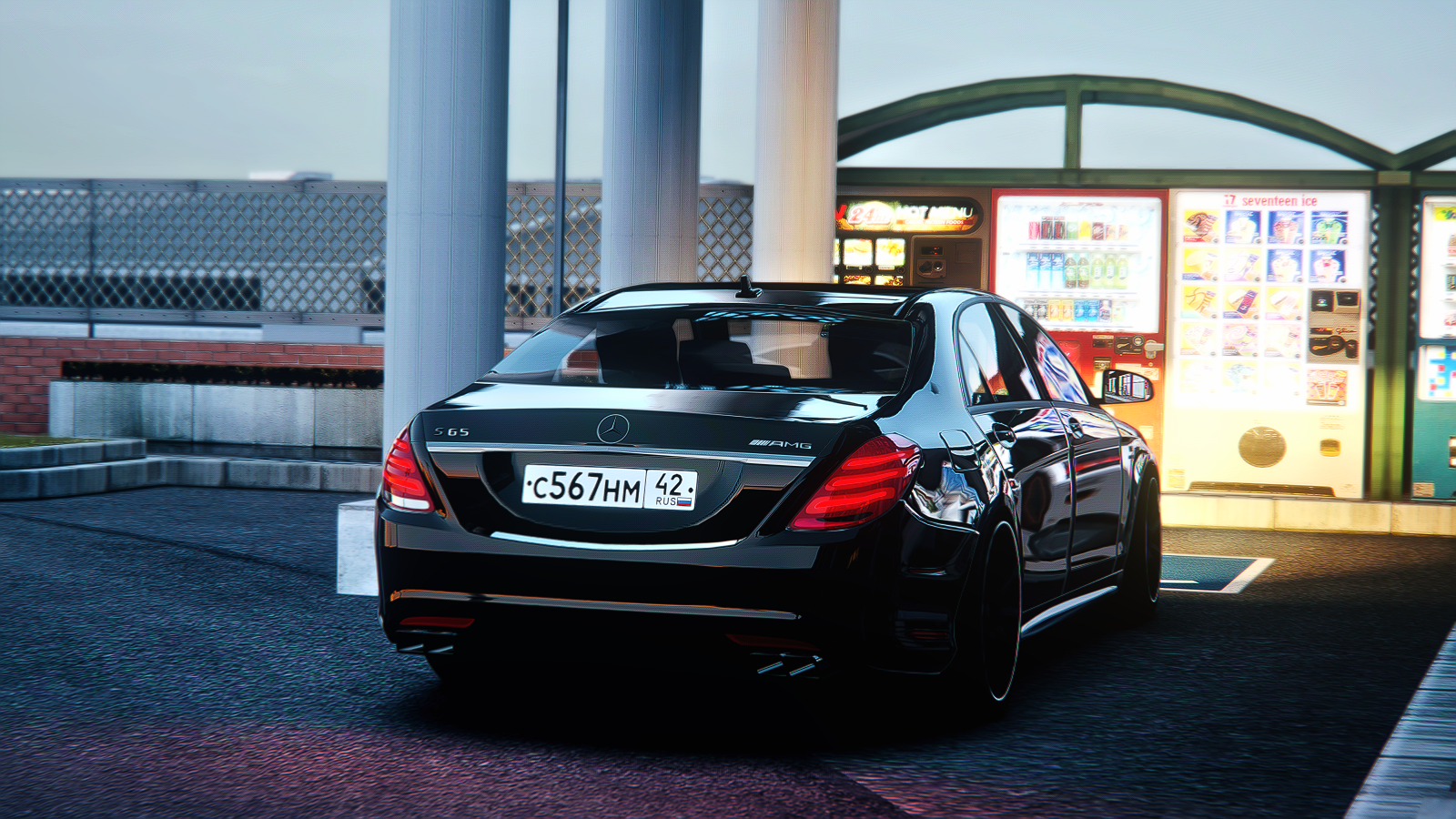 Black Mercedes-Benz S65 AMG parked near vending machines HD Wallpaper