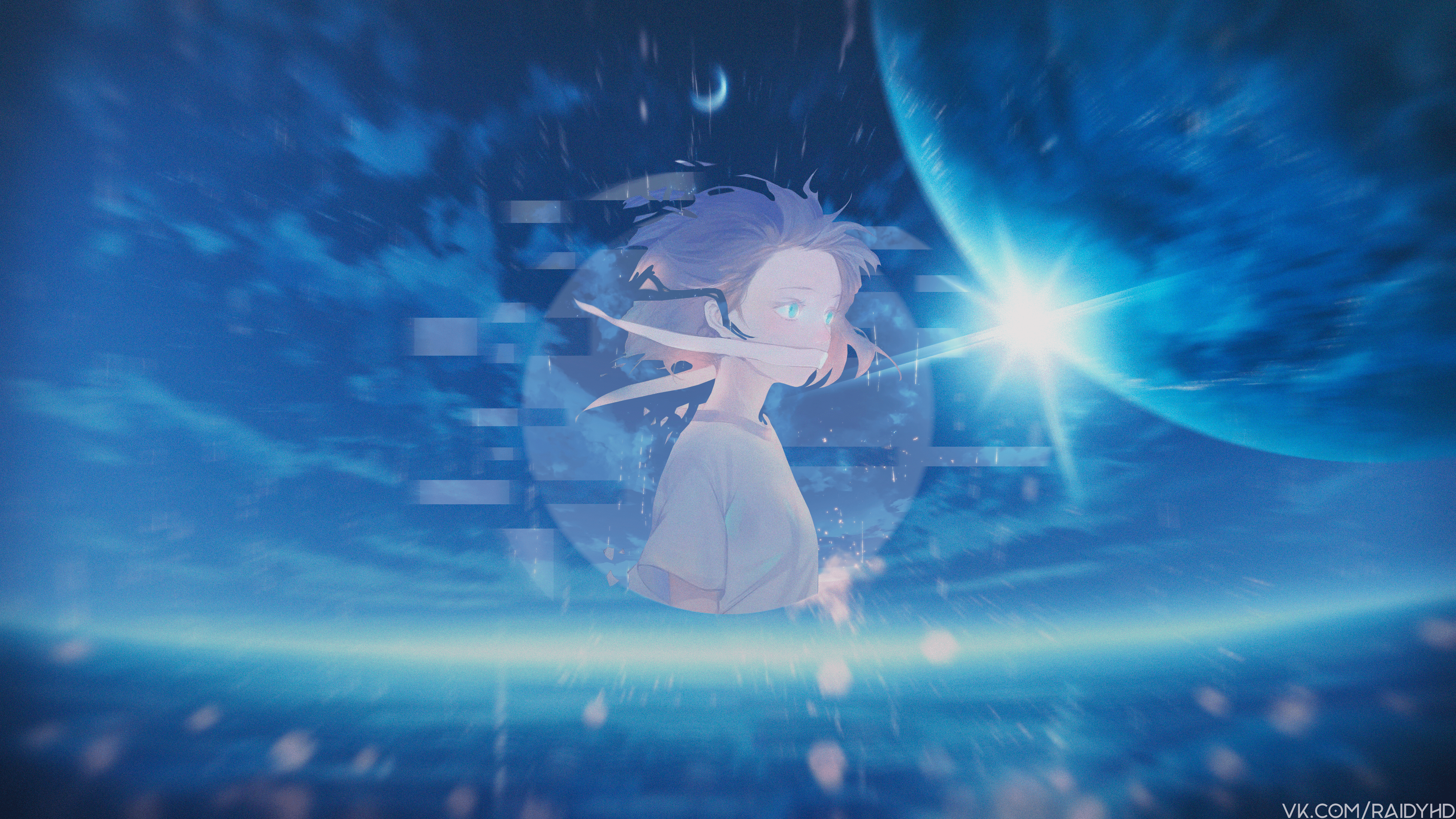 Anime girl in space with planets HD Wallpaper