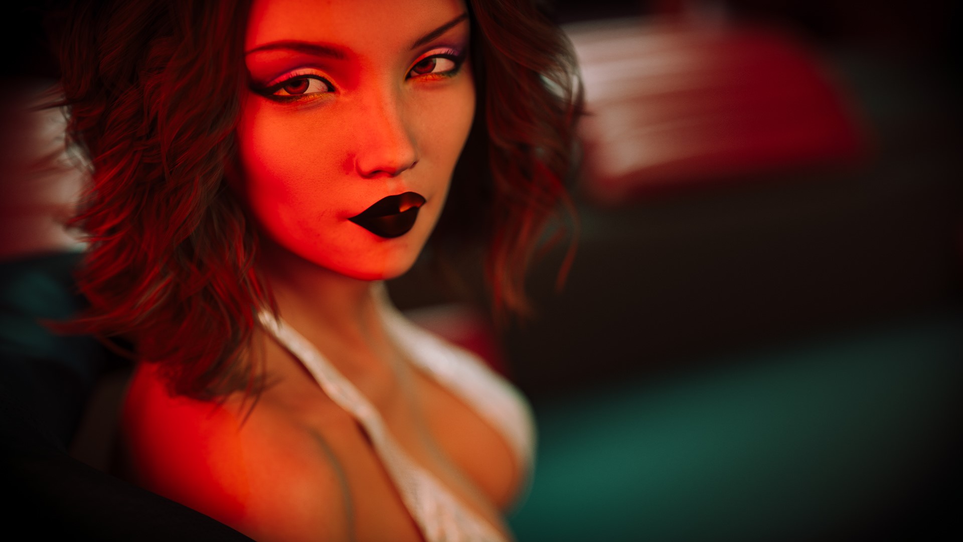 Woman with black lipstick in red light HD Wallpaper