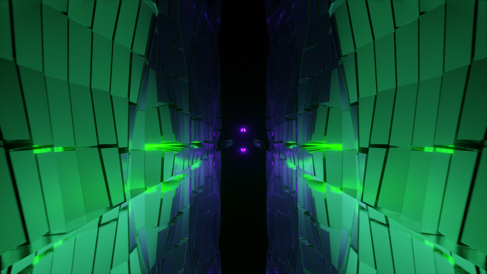 Abstract Sci-Fi Tunnel with Green and Purple Lights HD Wallpaper