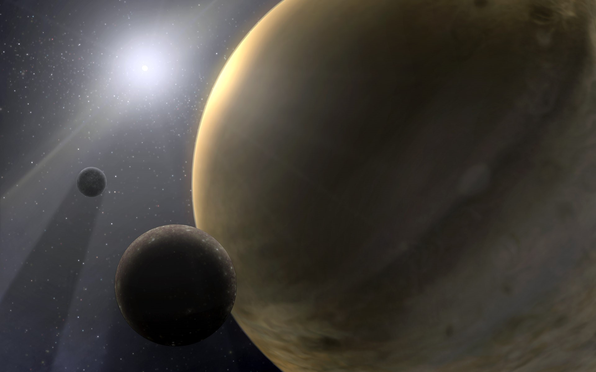 Digital art of planets and stars in space HD Wallpaper