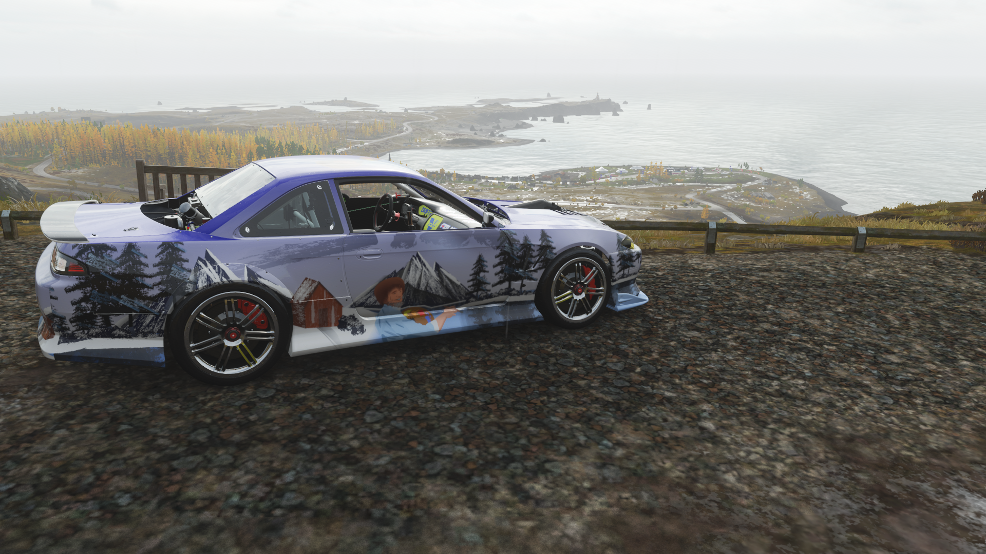 Nissan Silvia S14 with Bob Ross artwork from Forza Horizon 4 HD Wallpaper