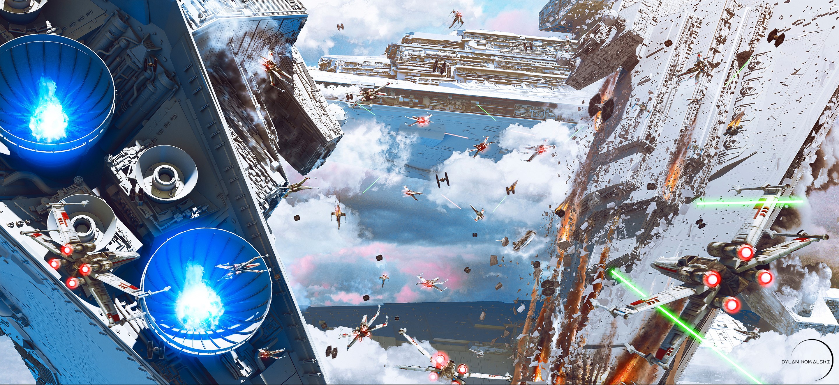 Star Wars artwork: Rebel Alliance X-wings battle Star Destroyers and TIE Fighters HD Wallpaper