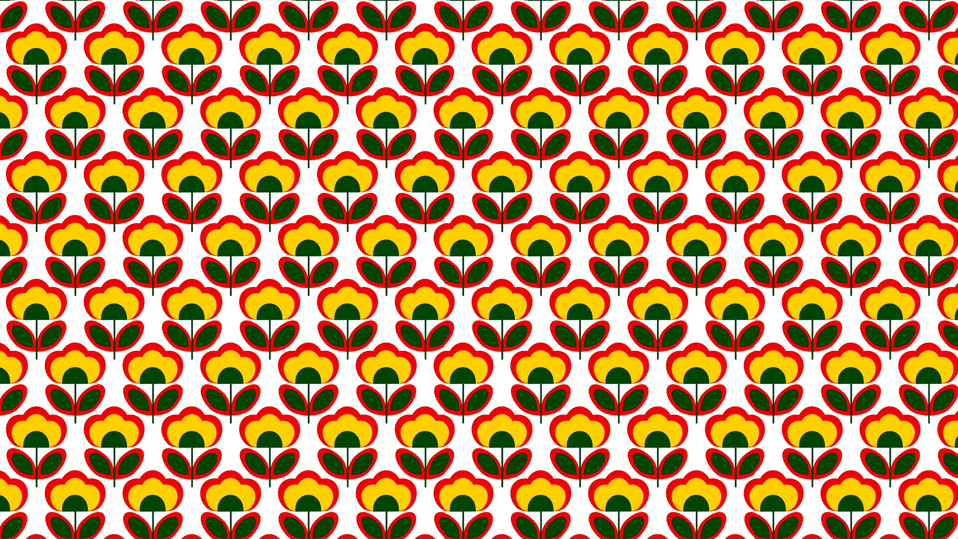 Retro floral pattern with yellow and red flowers HD Wallpaper