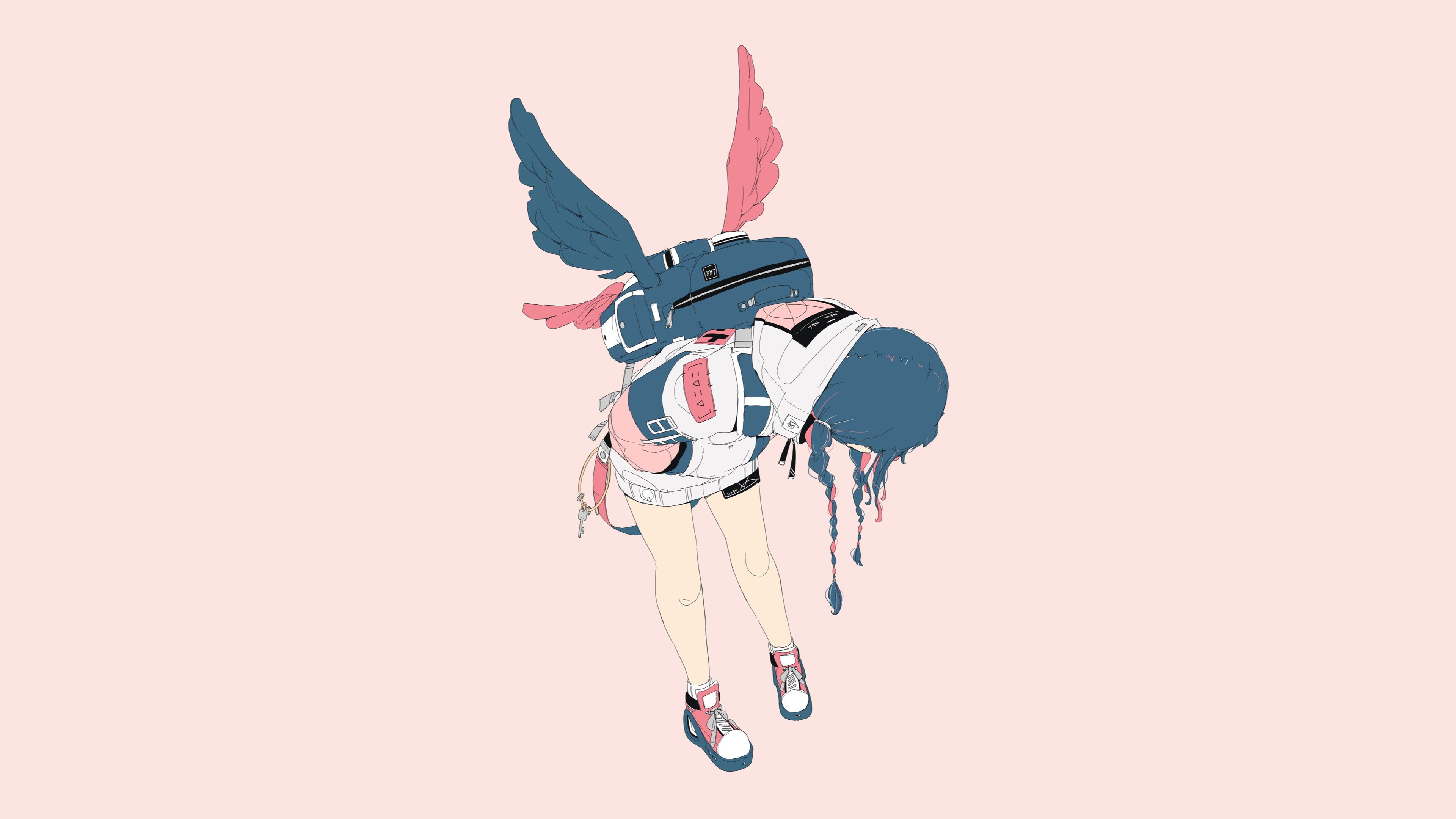 Anime girl with wings and backpack HD Wallpaper