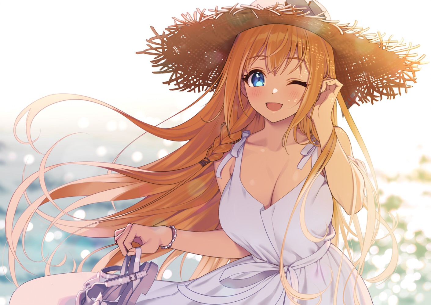 Pecorine from Princess Connect! wearing a sun dress and hat HD Wallpaper