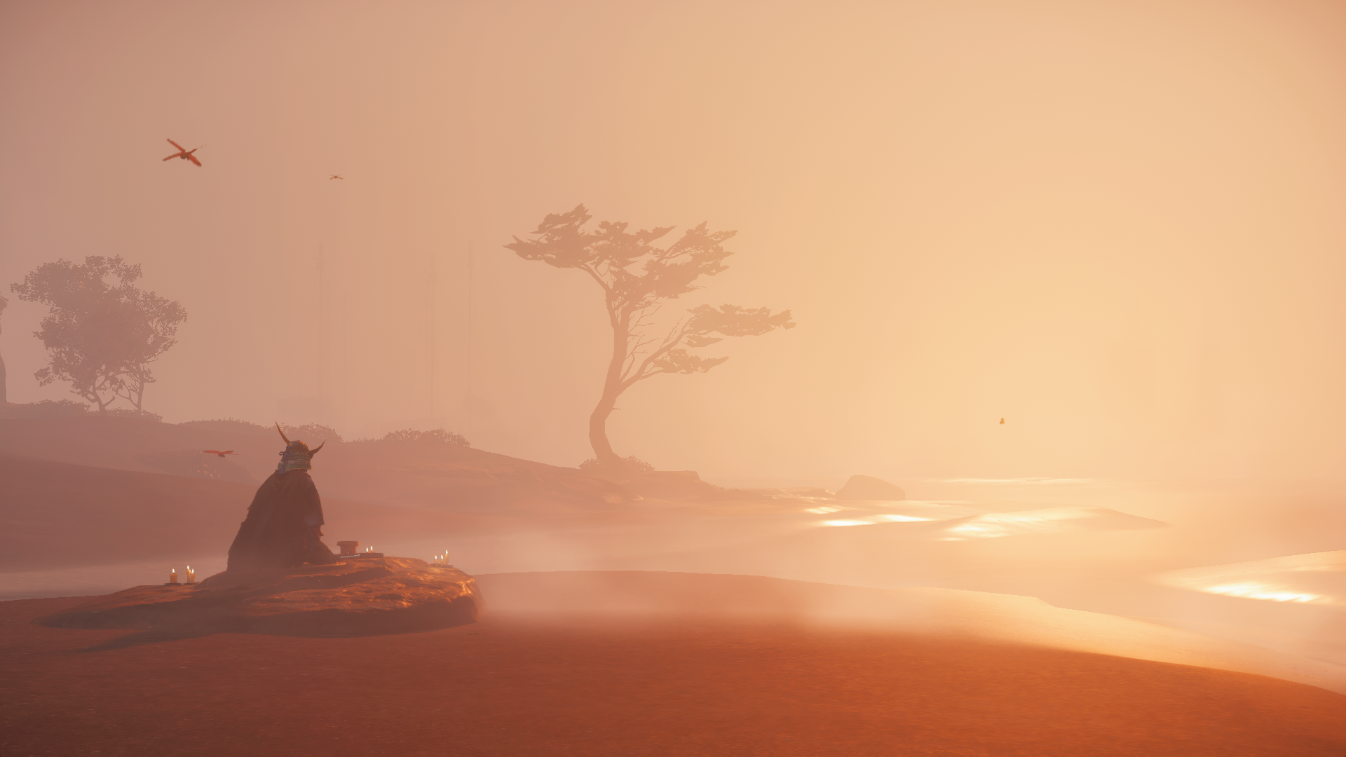 Ghost of Tsushima: Samurai on a beach at sunset HD Wallpaper