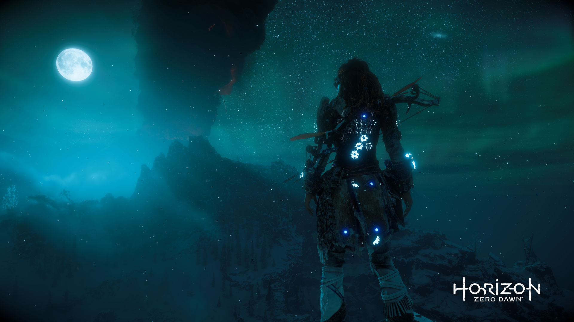 Aloy from Horizon Zero Dawn in a snowy landscape HD Wallpaper