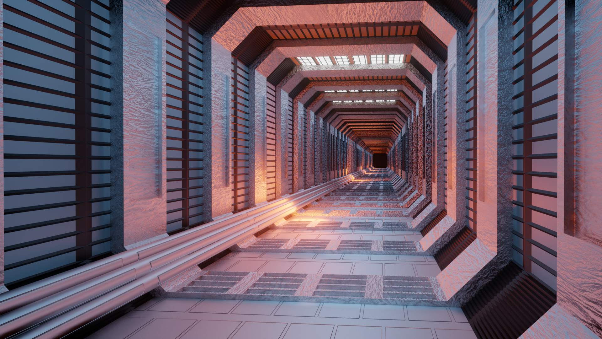 Futuristic Blender interior hallway with geometric architecture HD Wallpaper