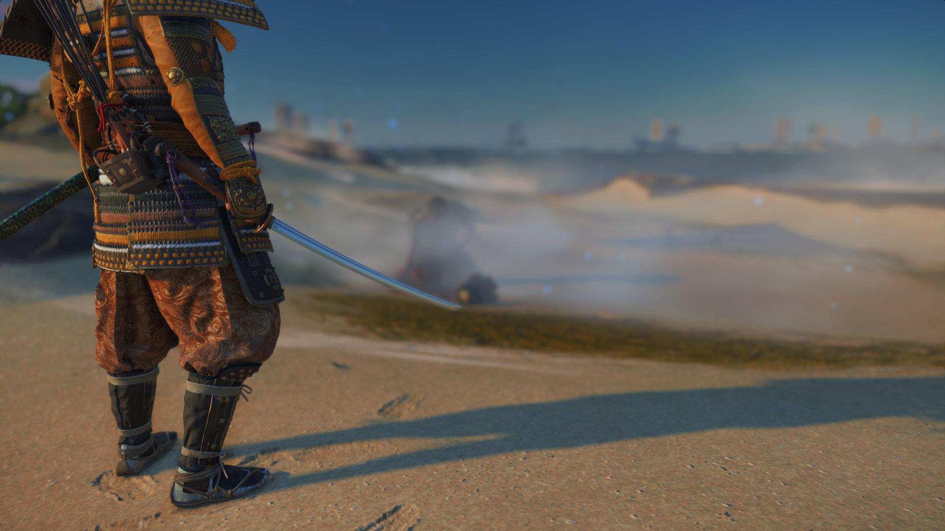 Samurai warrior in Ghost of Tsushima on a beach HD Wallpaper