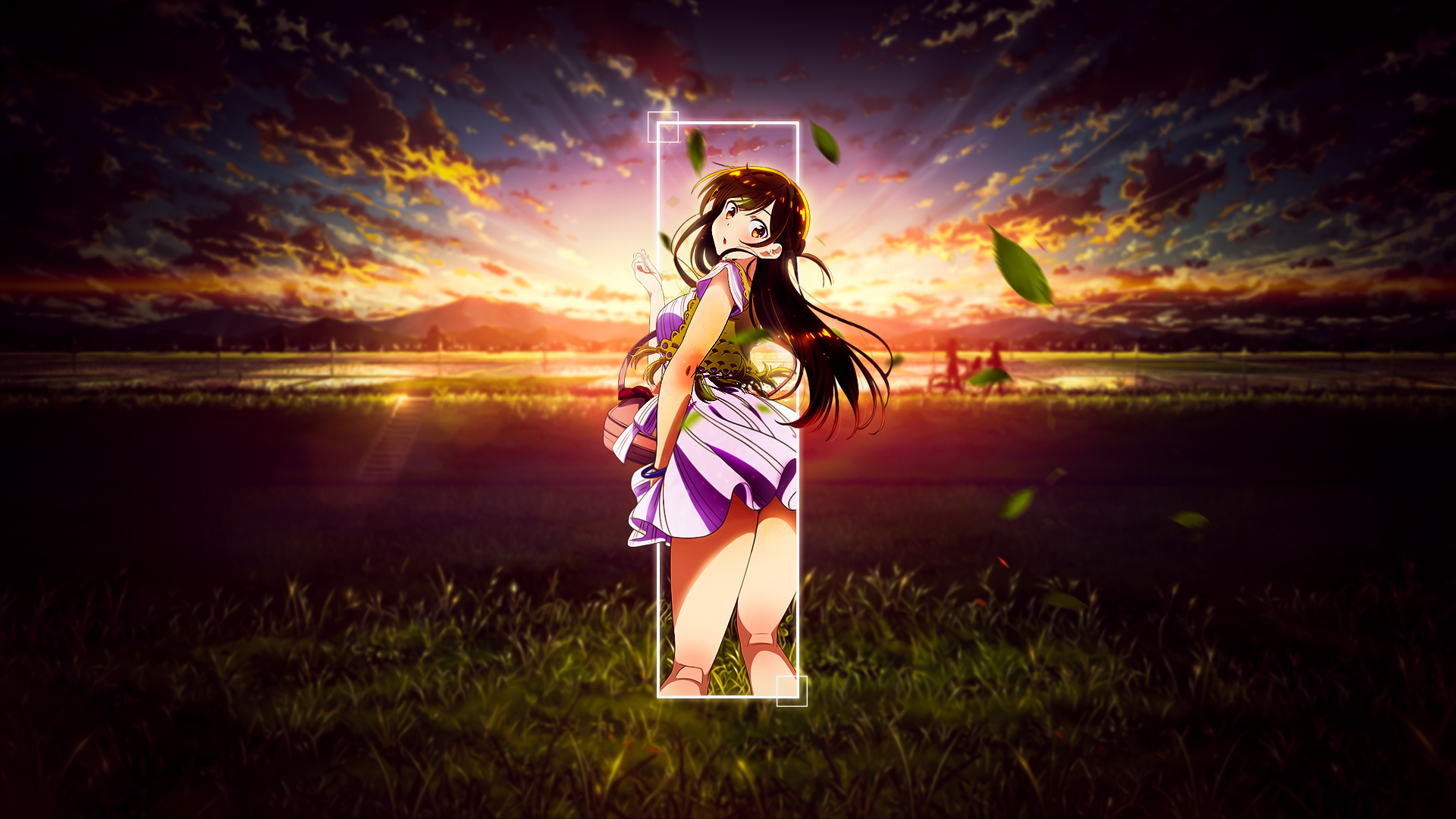 Chizuru Mizuhara from Rent-a-Girlfriend standing in a field at sunset HD Wallpaper