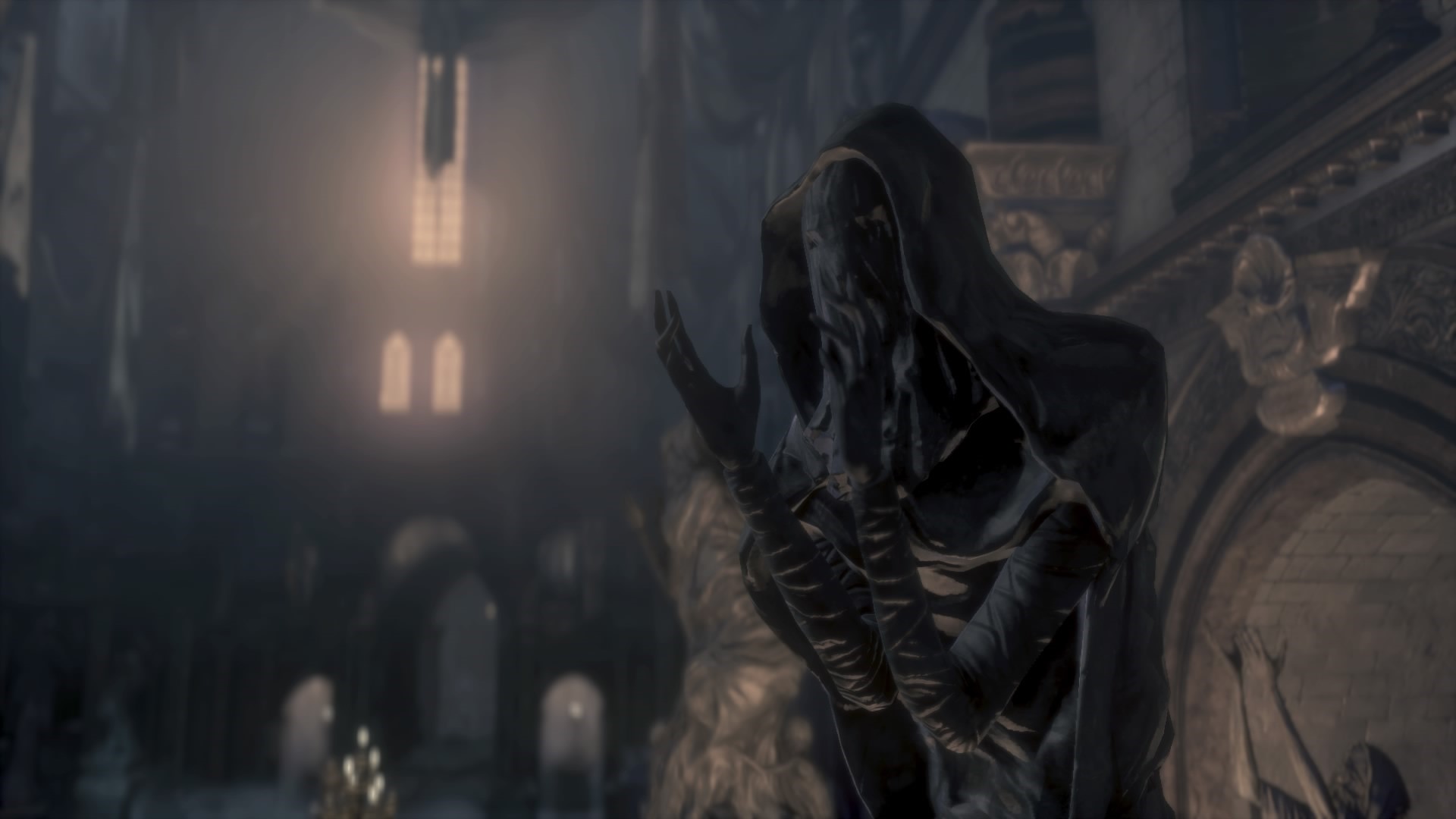 Bloodborne screenshot of a statue in a cathedral HD Wallpaper