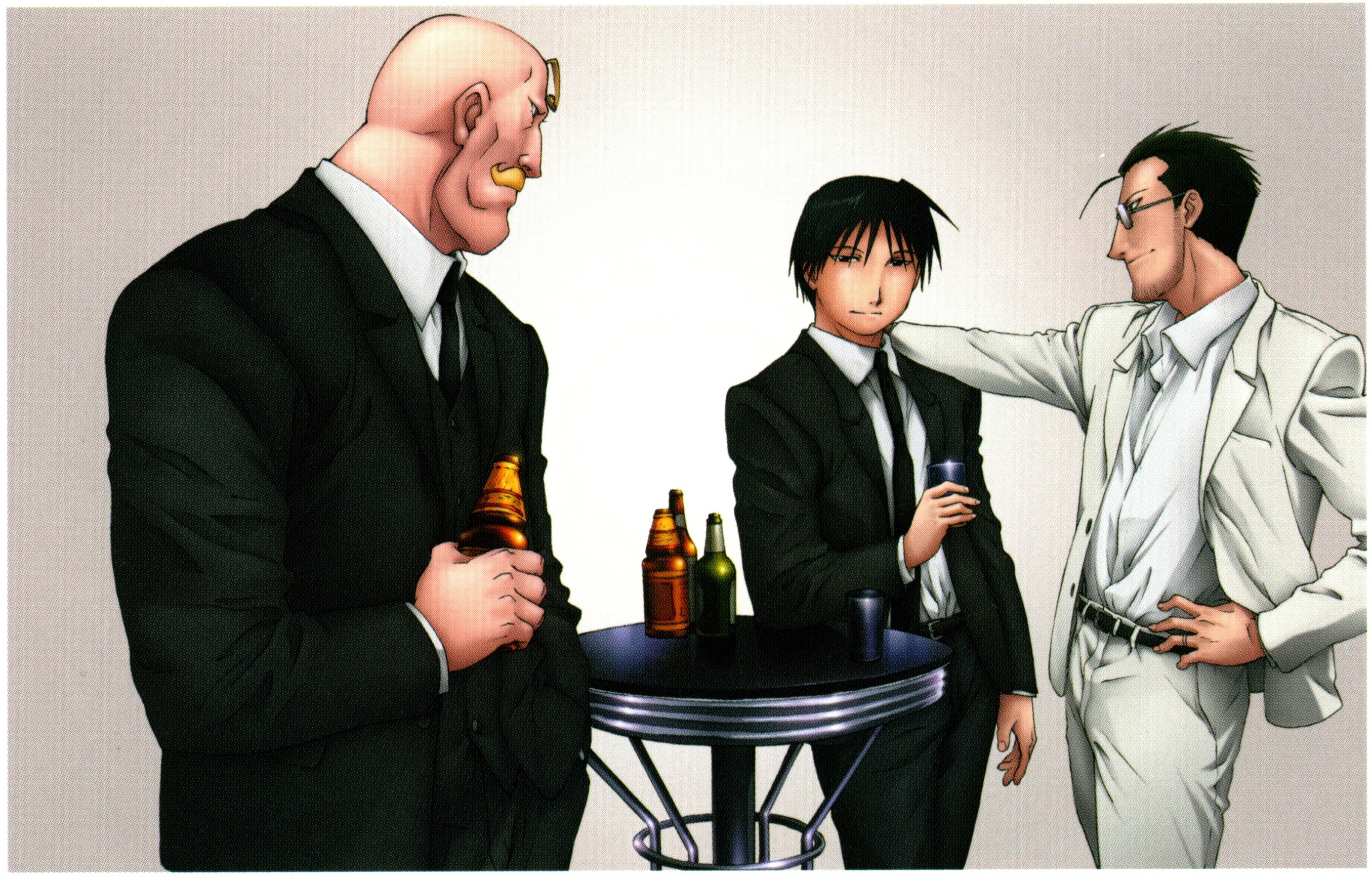 Alex Louis Armstrong, Maes Hughes, and Roy Mustang from Full Metal Alchemist HD Wallpaper
