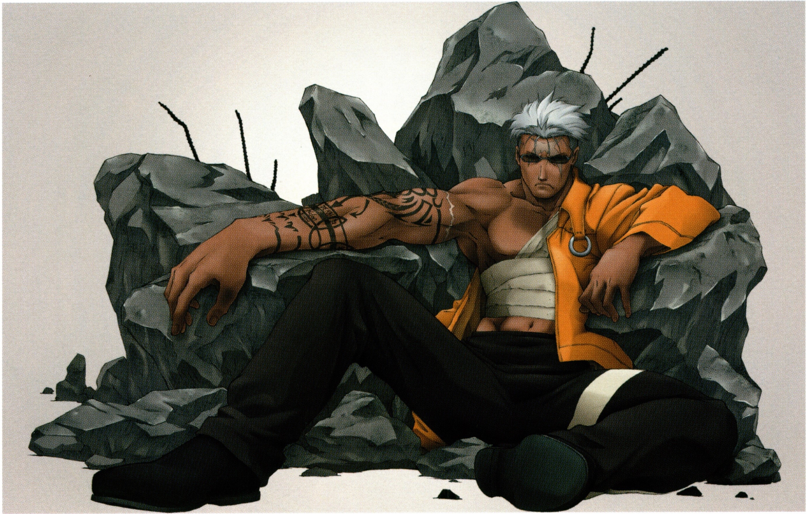 Scar from Fullmetal Alchemist sitting on rocks HD Wallpaper