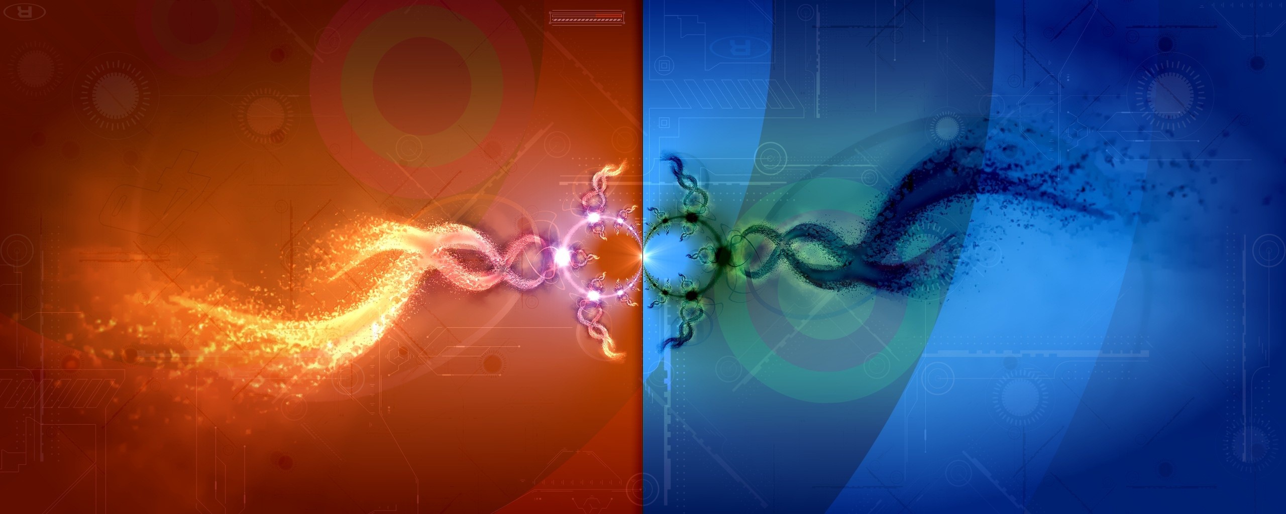 Abstract digital art with fire and ice elements HD Wallpaper