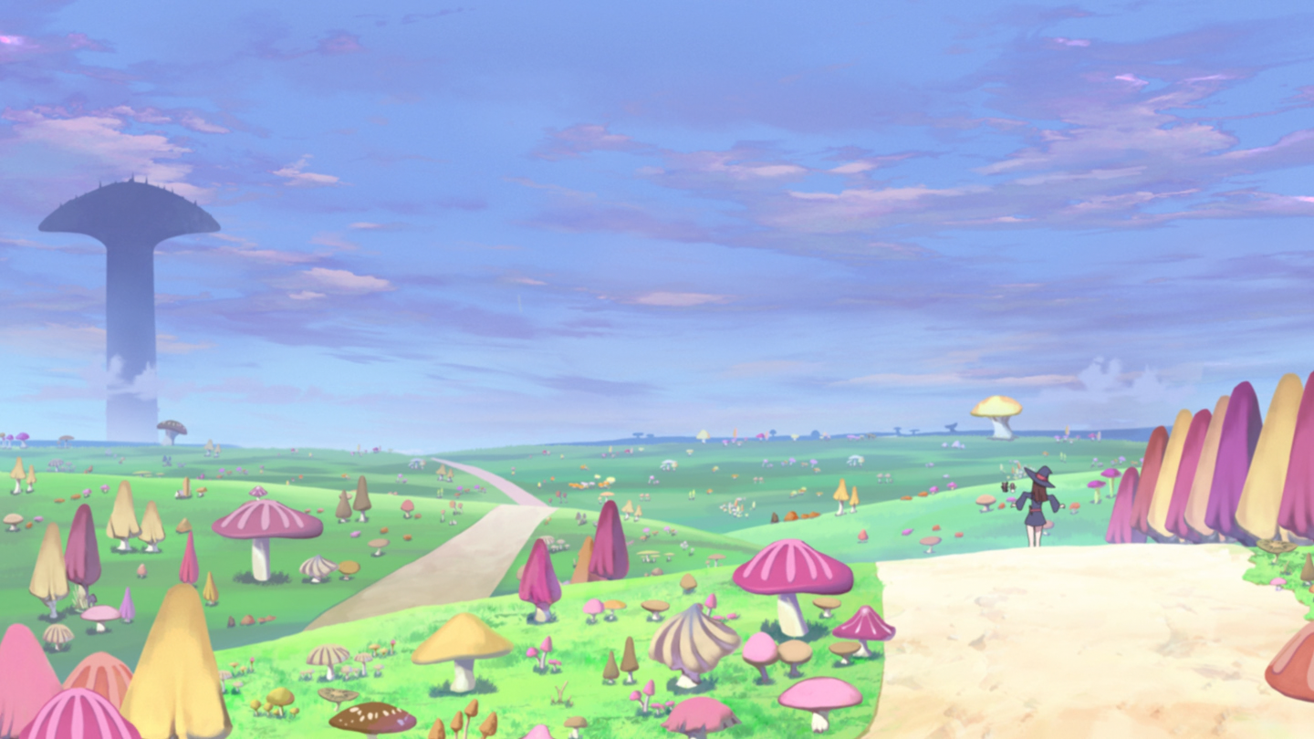 Mushroom landscape with a witch from Little Witch Academia HD Wallpaper
