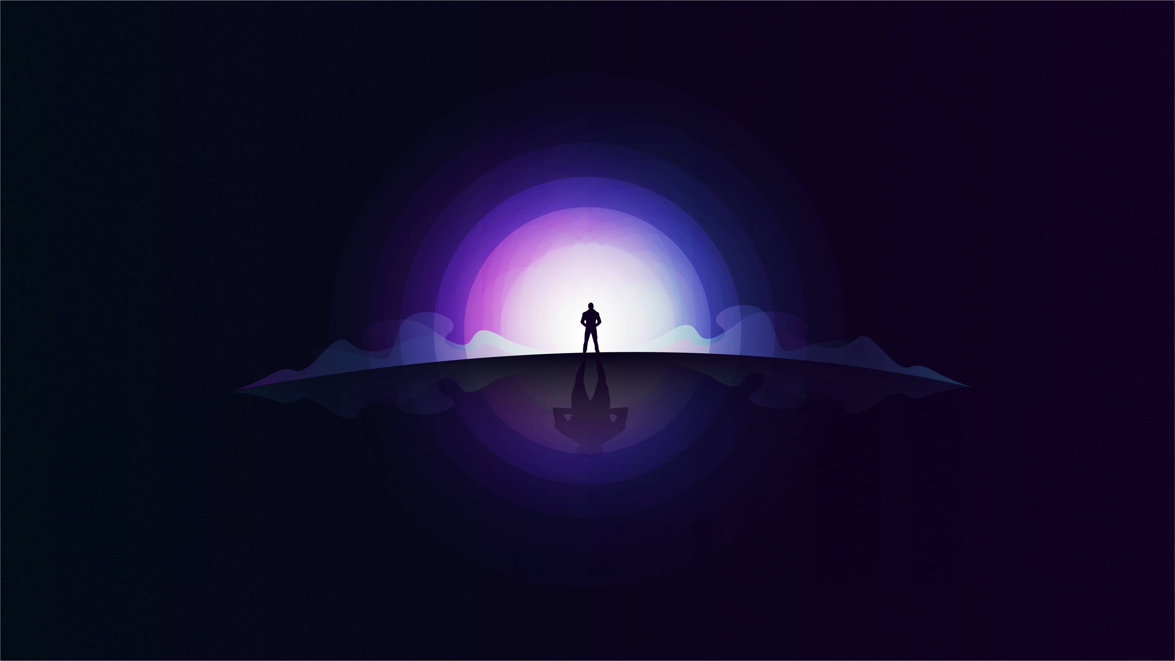 Silhouette of a person against a glowing purple and white circle HD Wallpaper