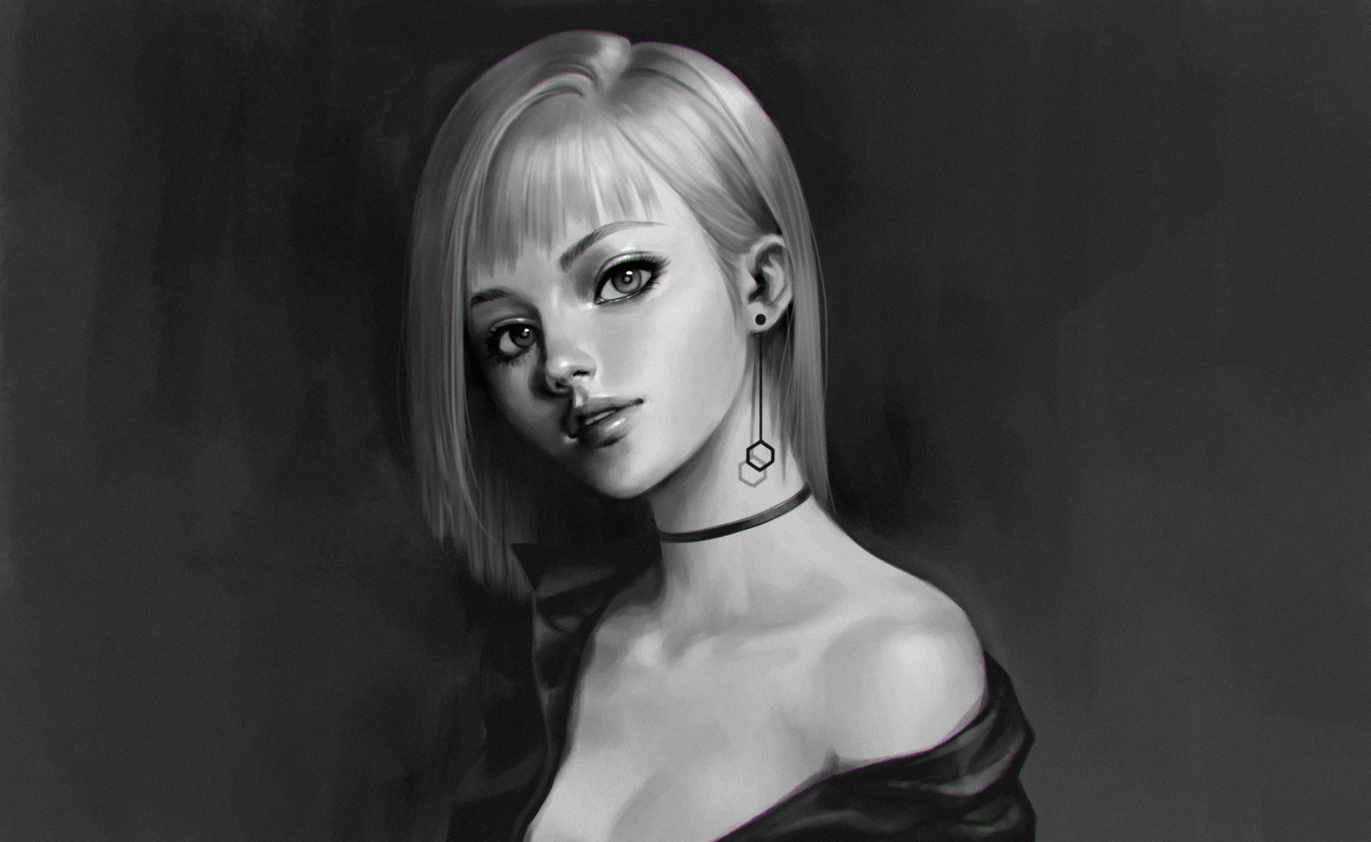 Monochrome portrait artwork of a woman HD Wallpaper