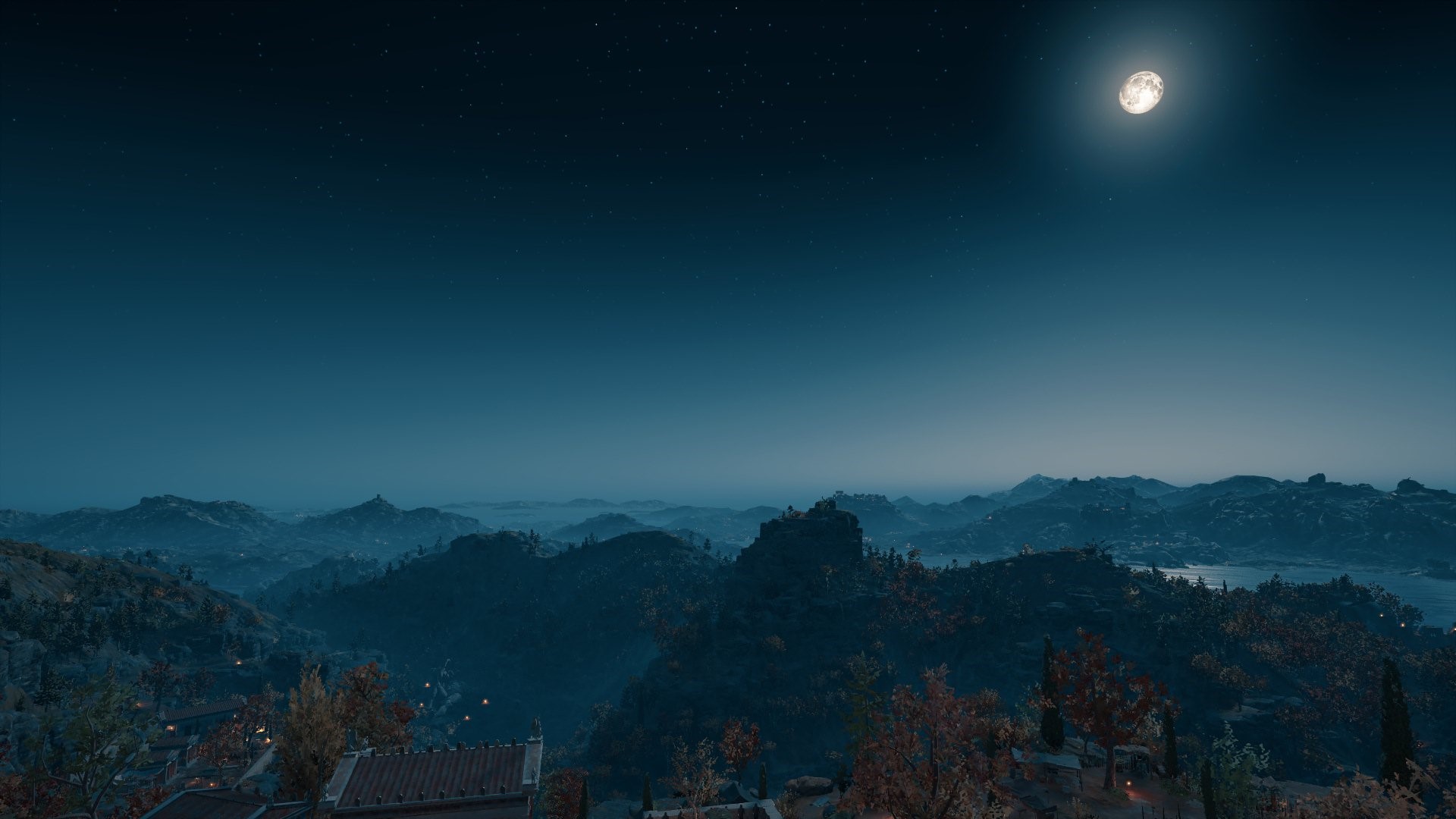 Assassin's Creed Odyssey landscape at night HD Wallpaper