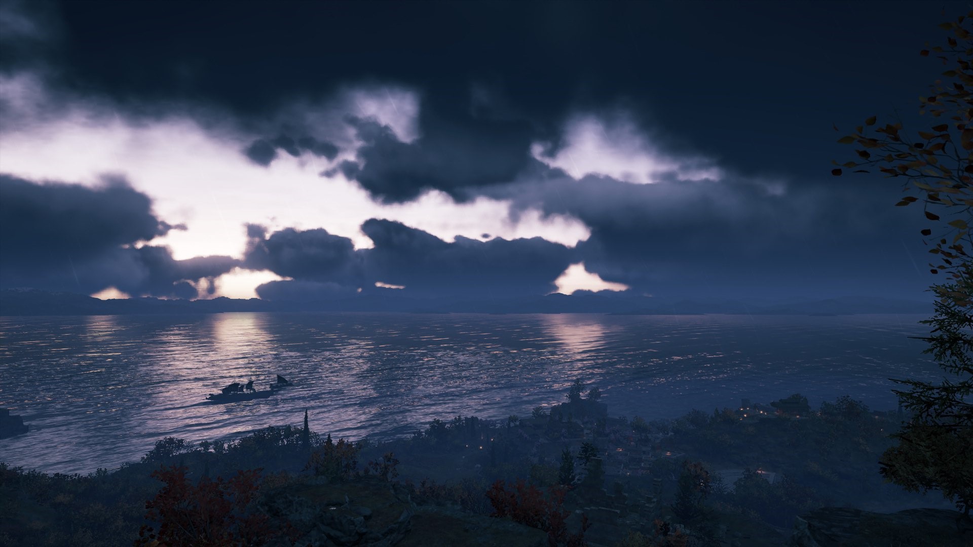 Assassin's Creed Odyssey screenshot with stormy sea and coast HD Wallpaper