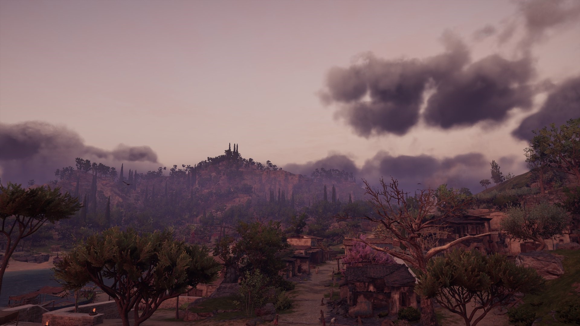 Assassin's Creed Odyssey screenshot of a village and mountains HD Wallpaper