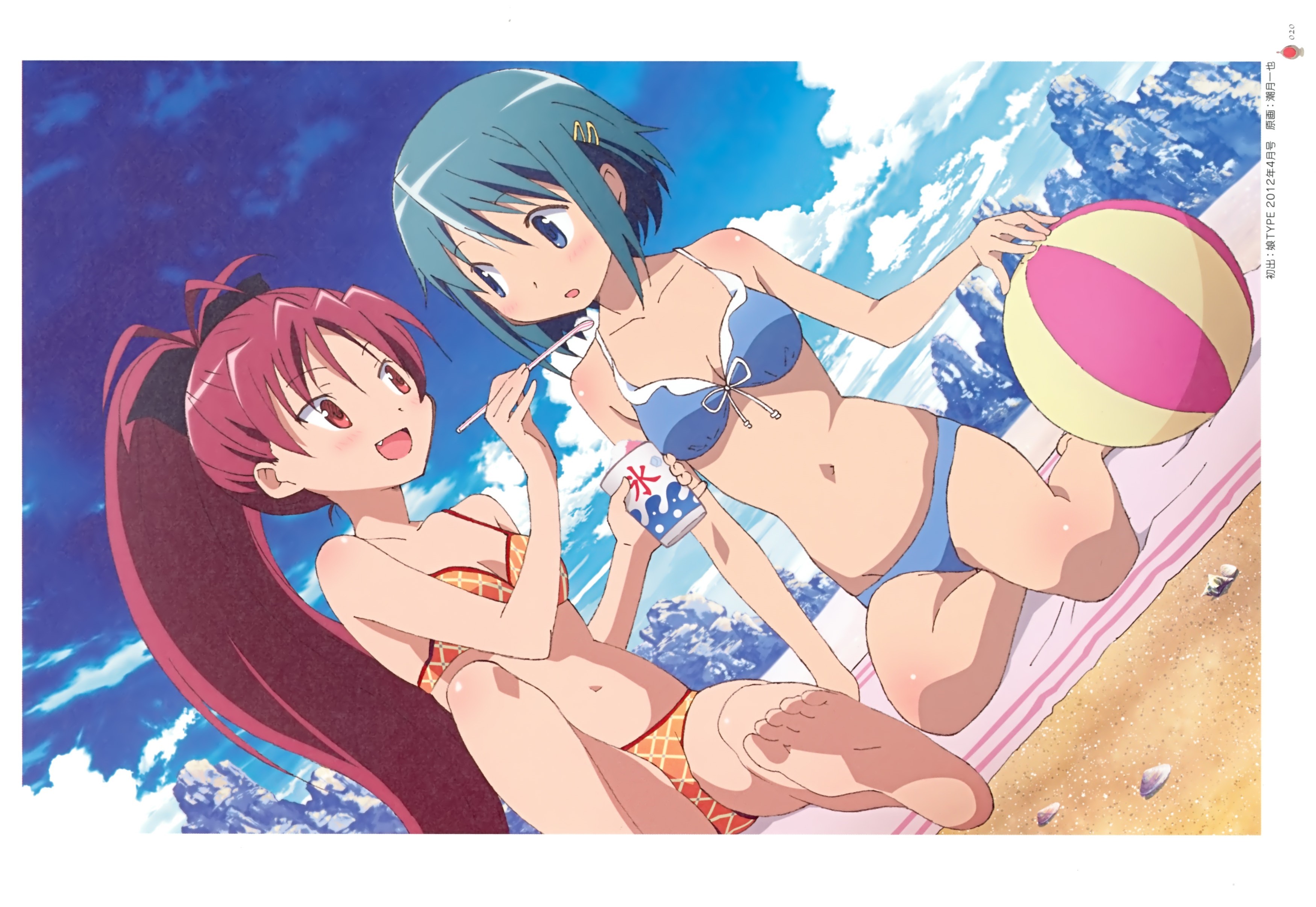 Sayaka Miki and Kyoko Sakura from Mahou Shoujo Madoka Magica on the beach HD Wallpaper