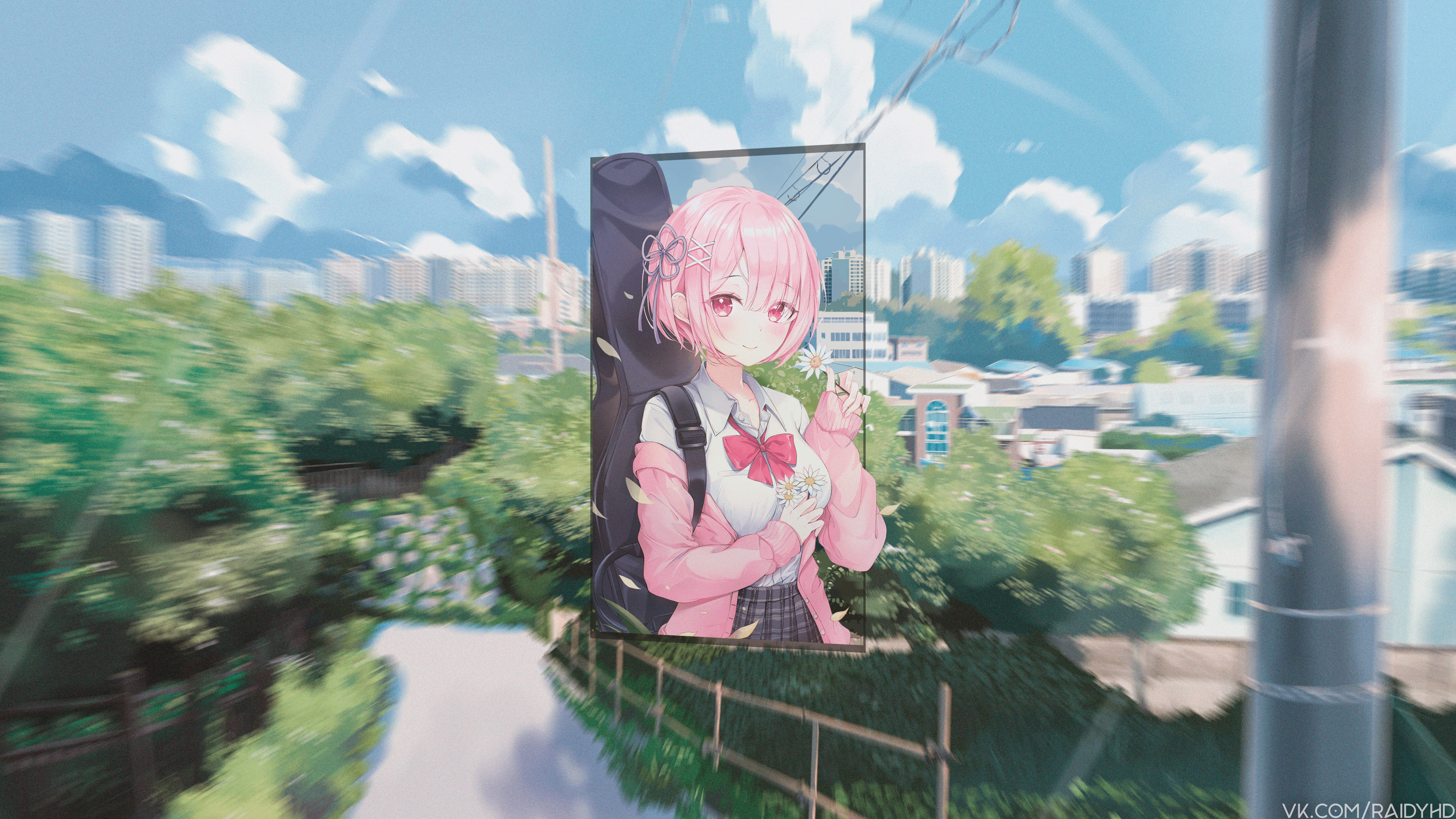 Ram from Re: Zero with flowers and guitar HD Wallpaper