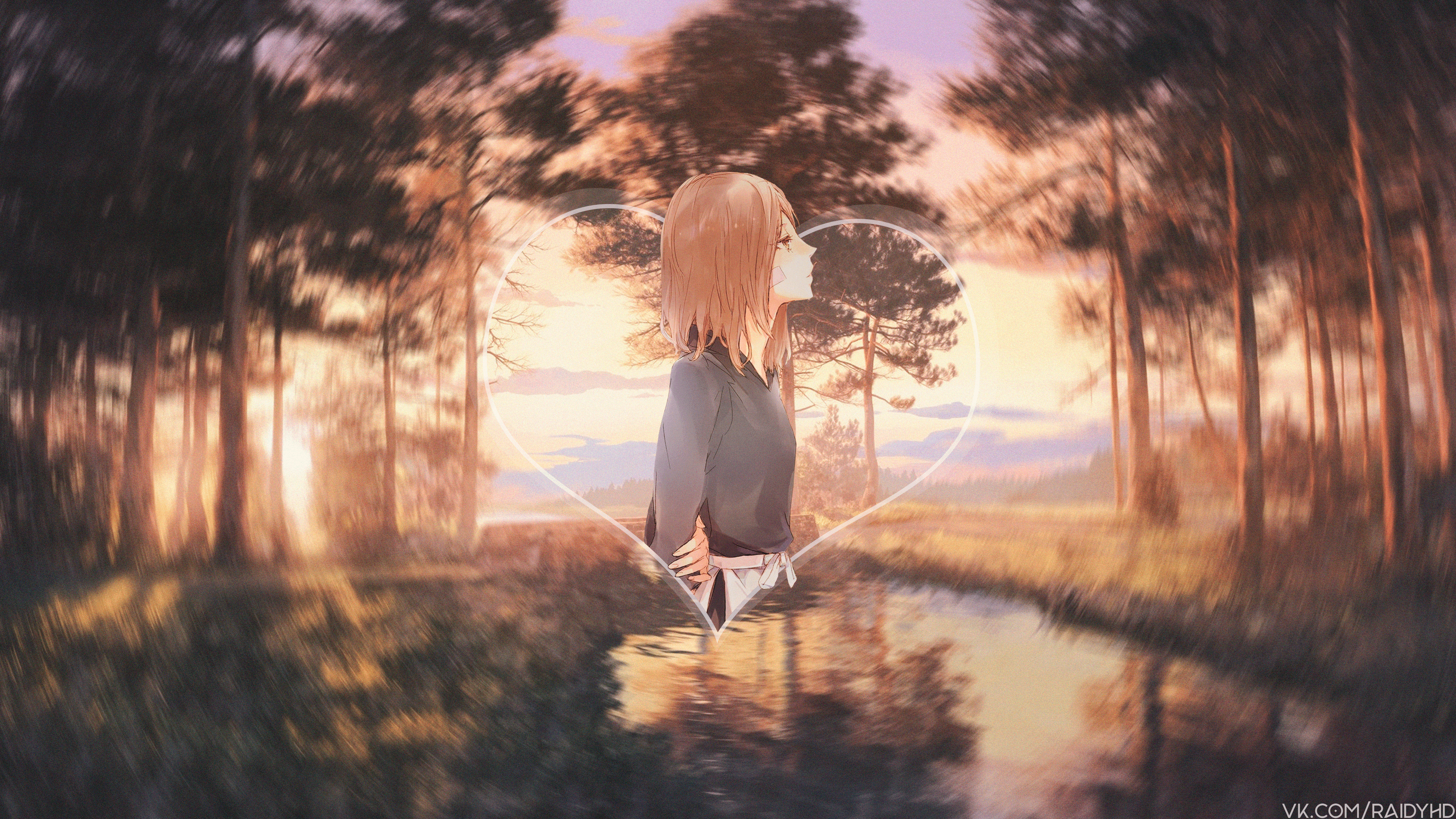 4K anime girl in heart frame HD Wallpaper