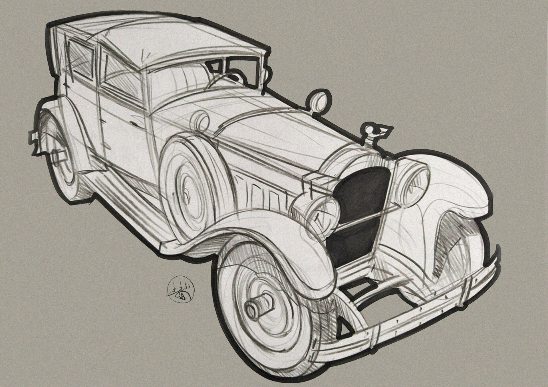 Sketch of a vintage car by Aleksandr Sidelnikov HD Wallpaper