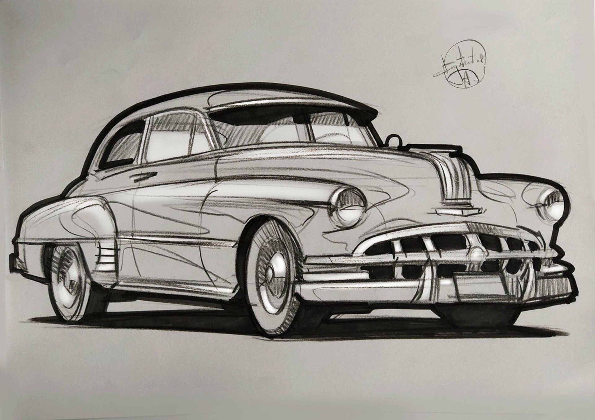 Sketch of a vintage Pontiac car by Aleksandr Sidelnikov HD Wallpaper