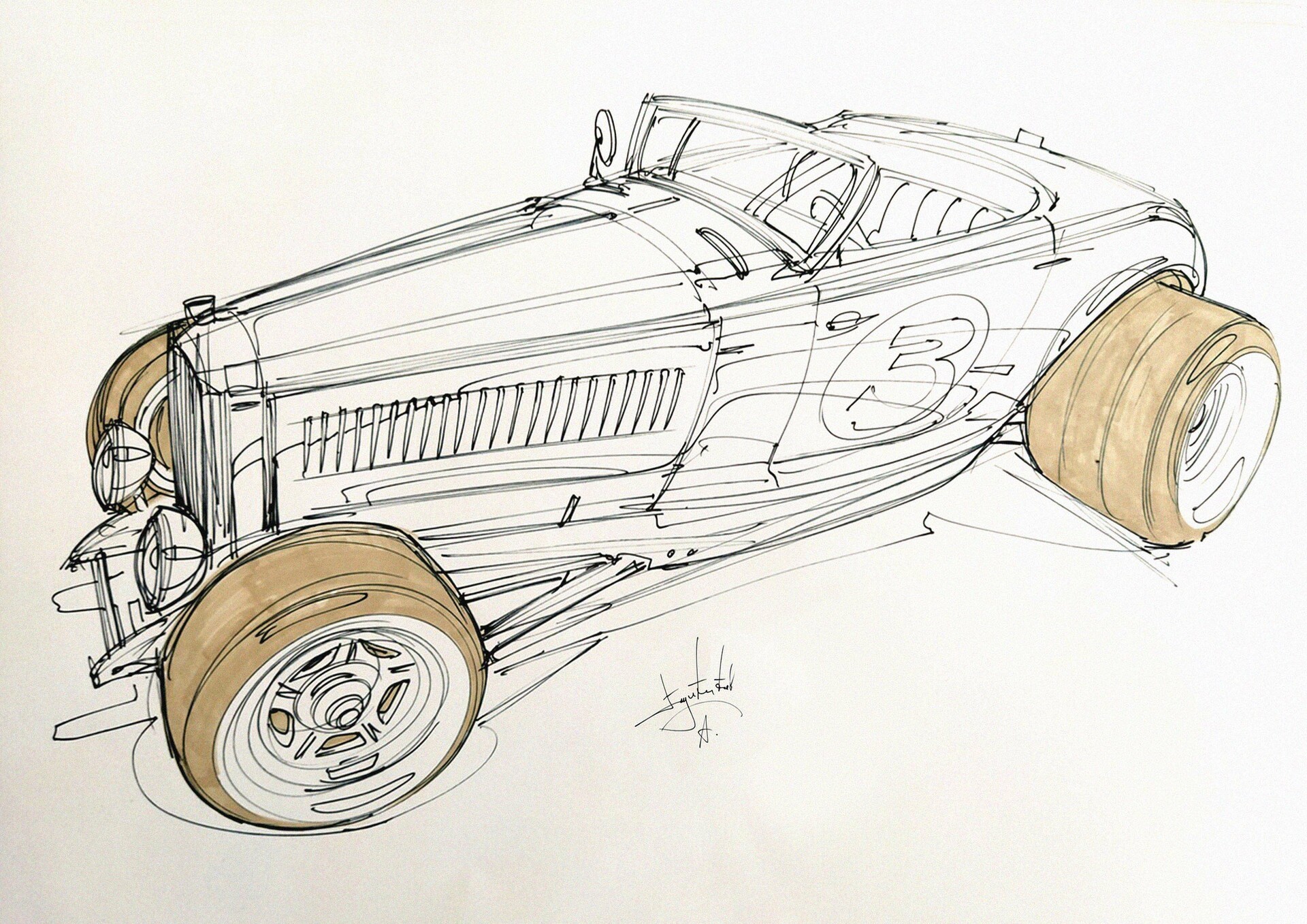 Sketch of a vintage racing sports car by Aleksandr Sidelnikov HD Wallpaper