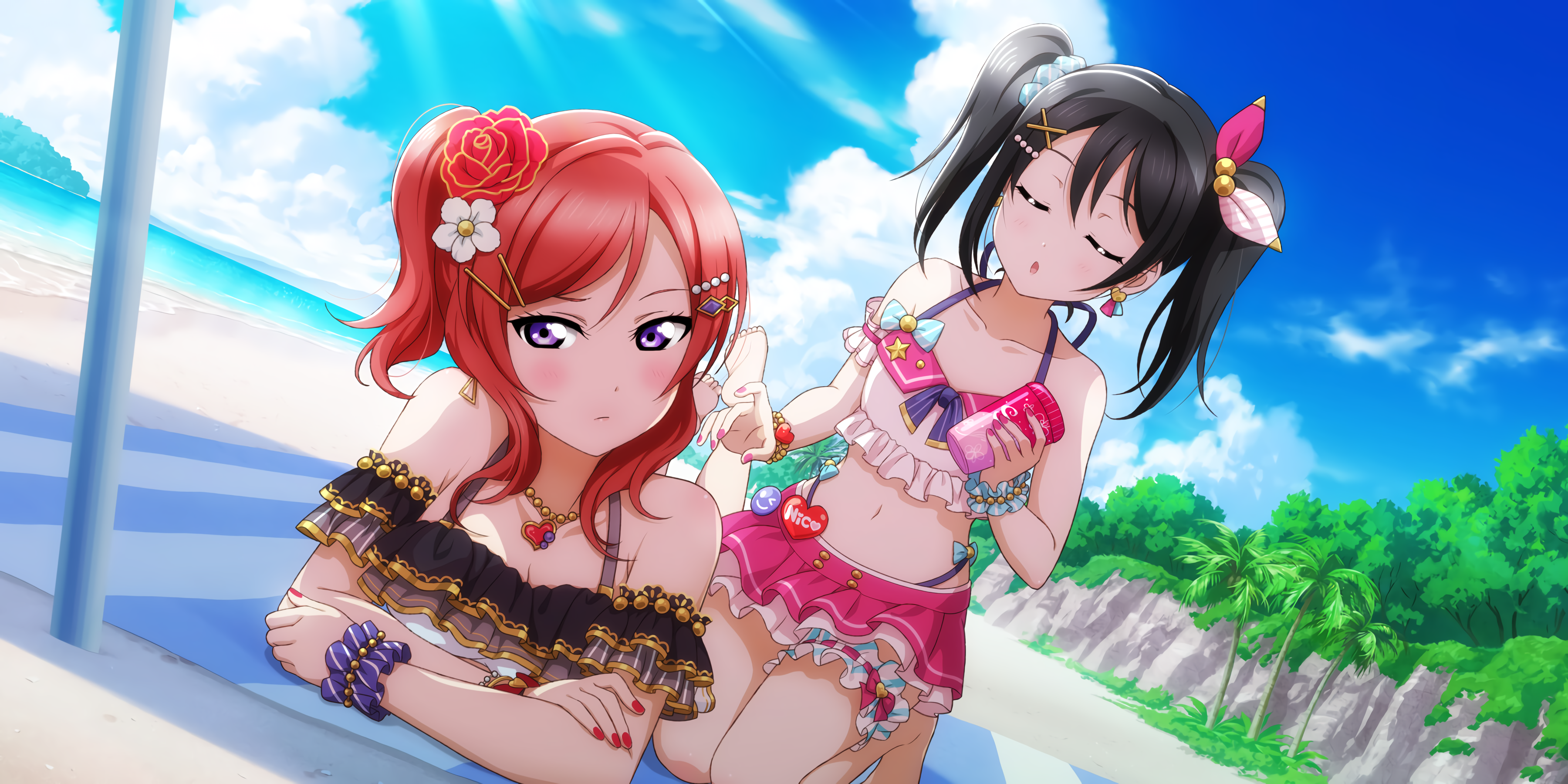 Nishikino Maki and Yazawa Nico from Love Live! on the beach HD Wallpaper
