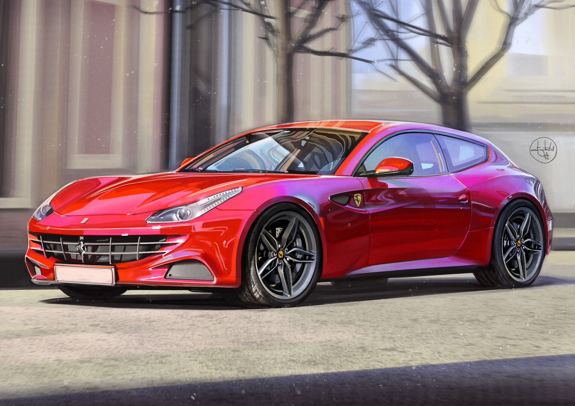 Red Ferrari FF by Aleksandr Sidelnikov HD Wallpaper