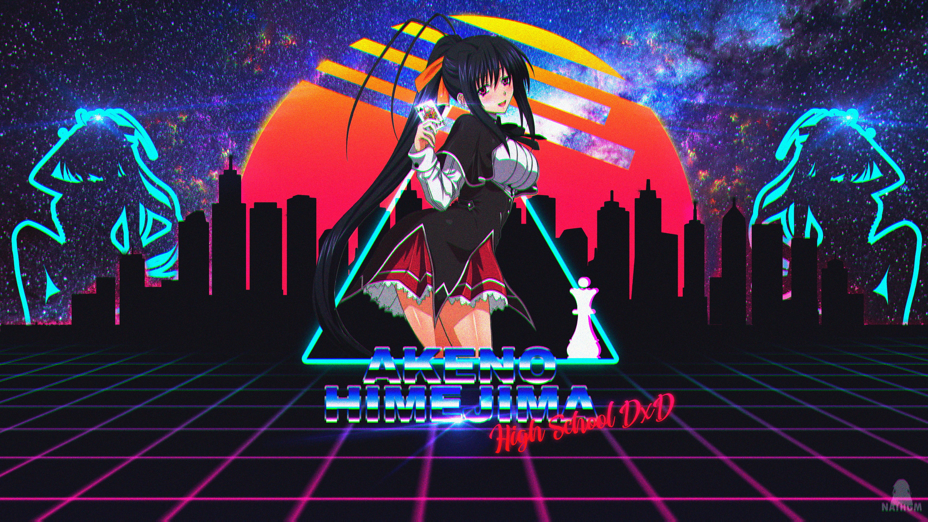 Akeno Himejima from High School DxD in Synthwave Style HD Wallpaper
