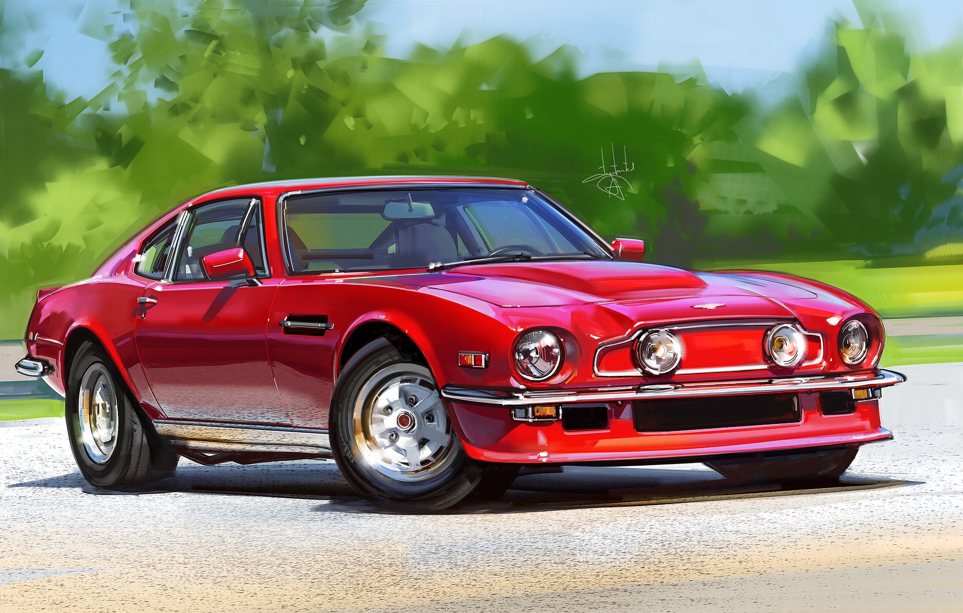 Red Aston Martin AMV8 by Aleksandr Sidelnikov HD Wallpaper