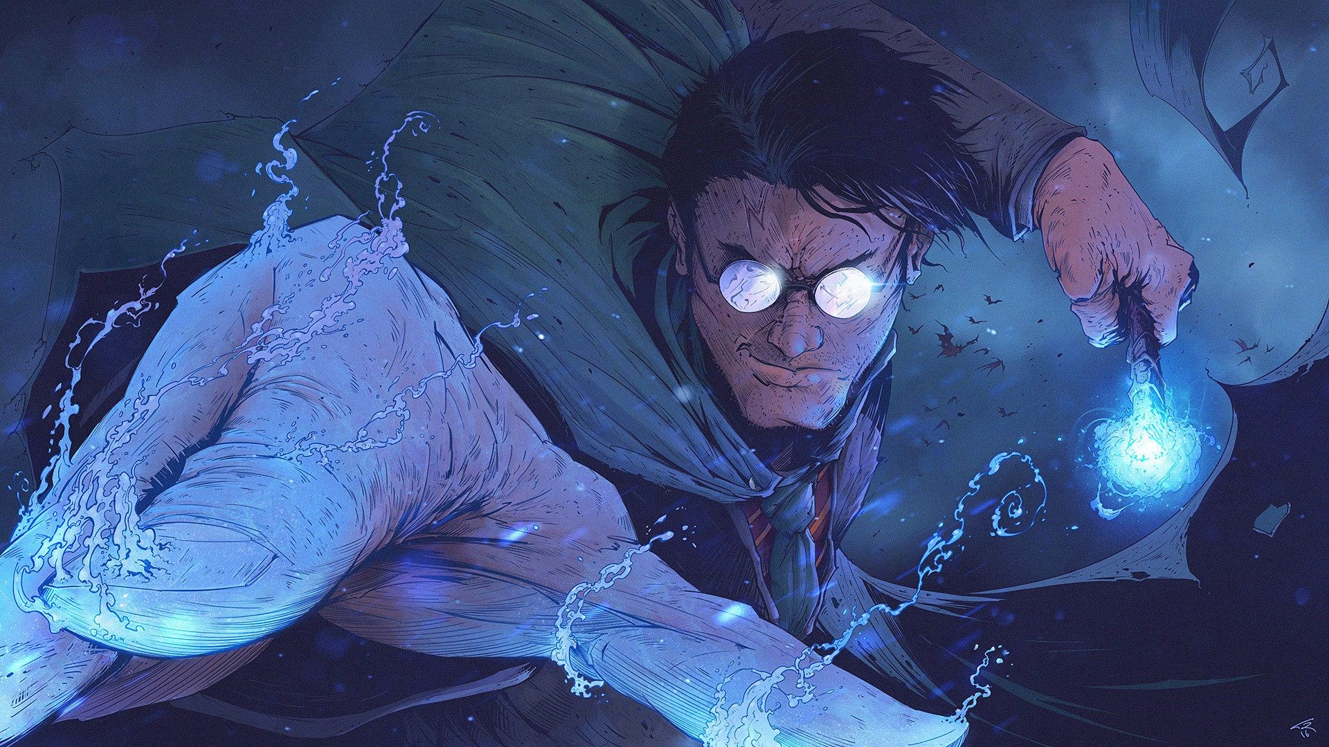 Harry Potter casting a spell with a wand HD Wallpaper