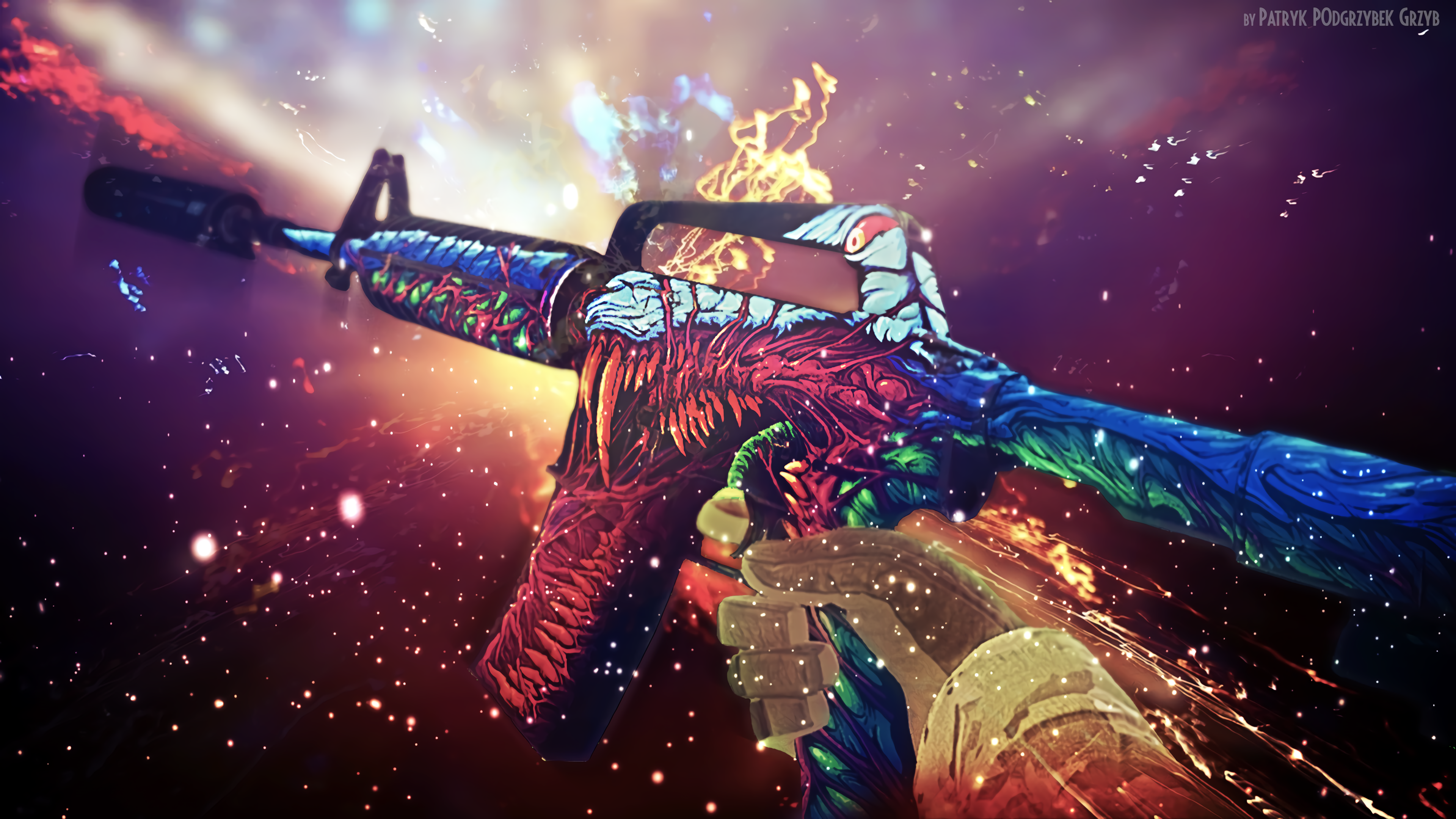 M4A1 assault rifle with colorful dragon skin HD Wallpaper