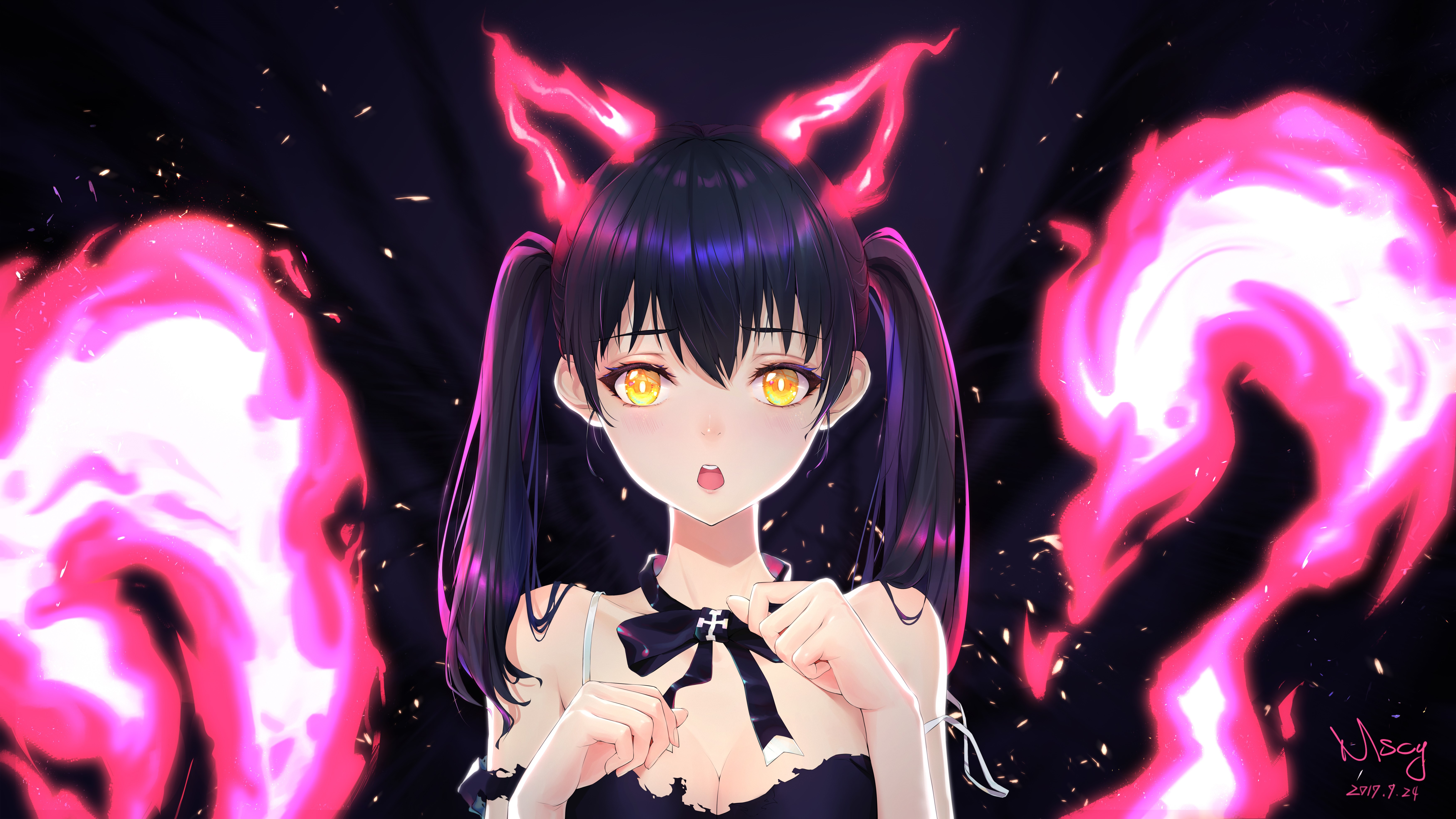 Tamaki Kotatsu from Fire Force with fiery cat ears HD Wallpaper