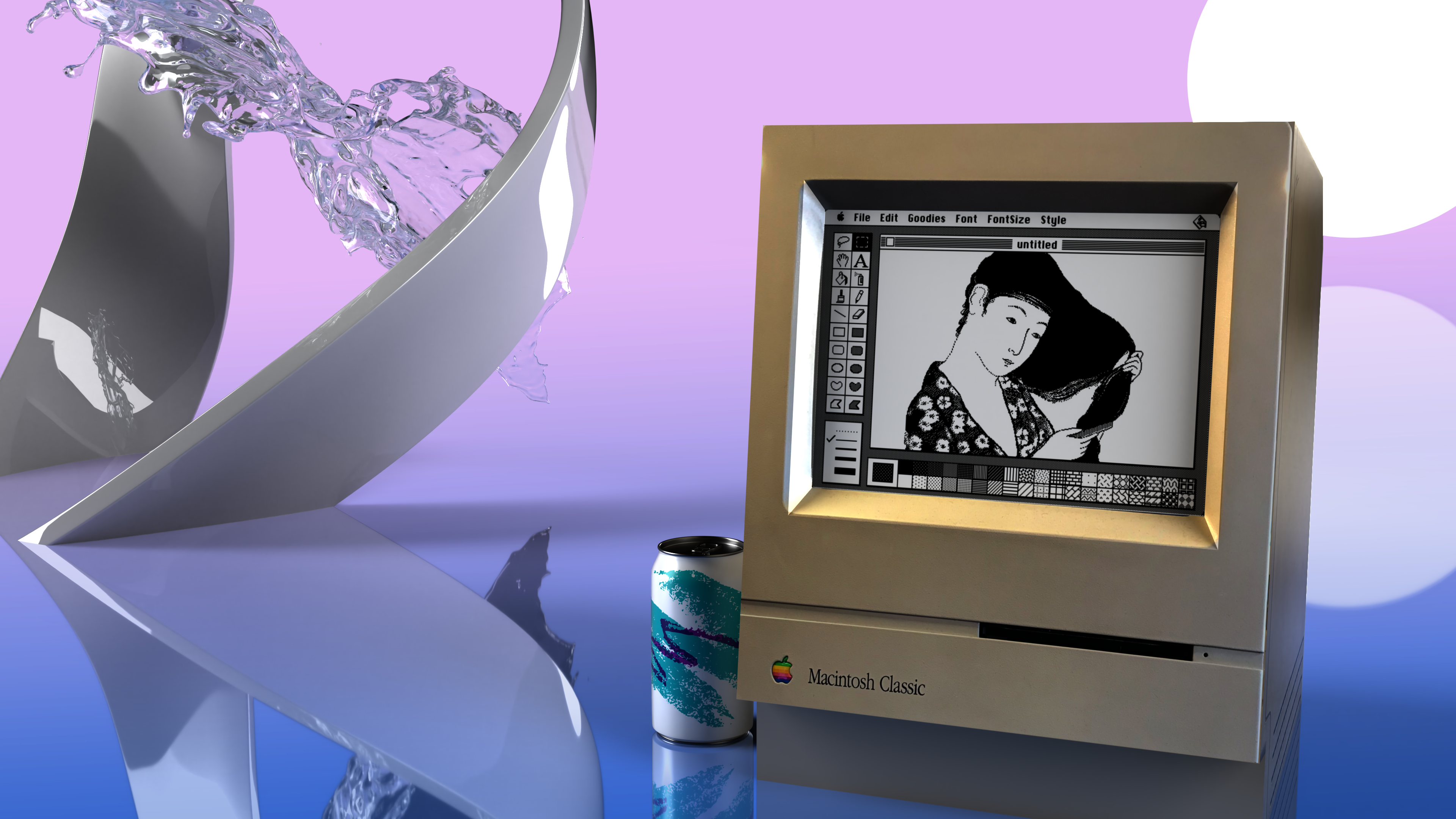 Macintosh Classic computer with vaporwave aesthetic HD Wallpaper