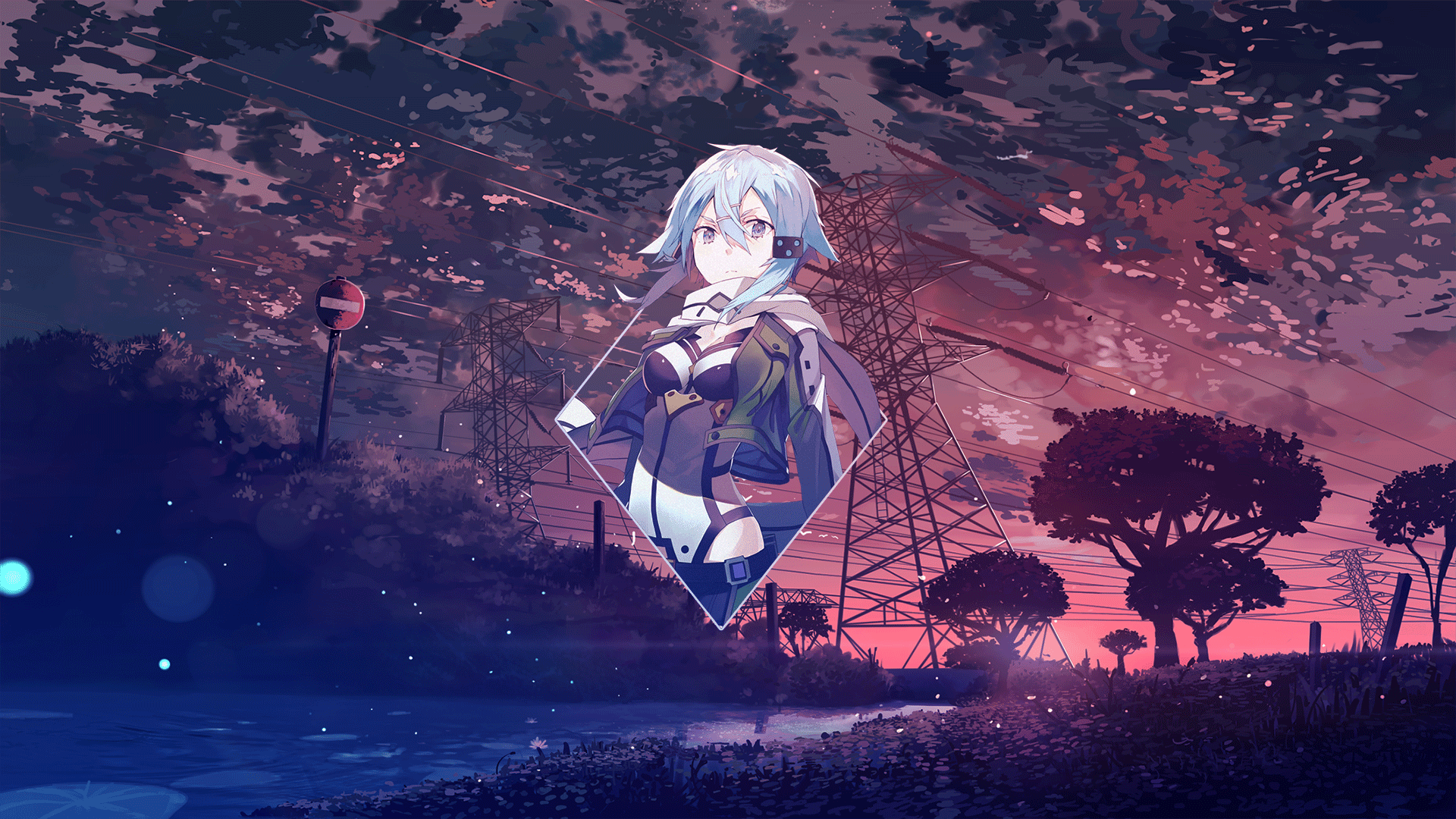 Sinon from Sword Art Online in a digital art landscape HD Wallpaper