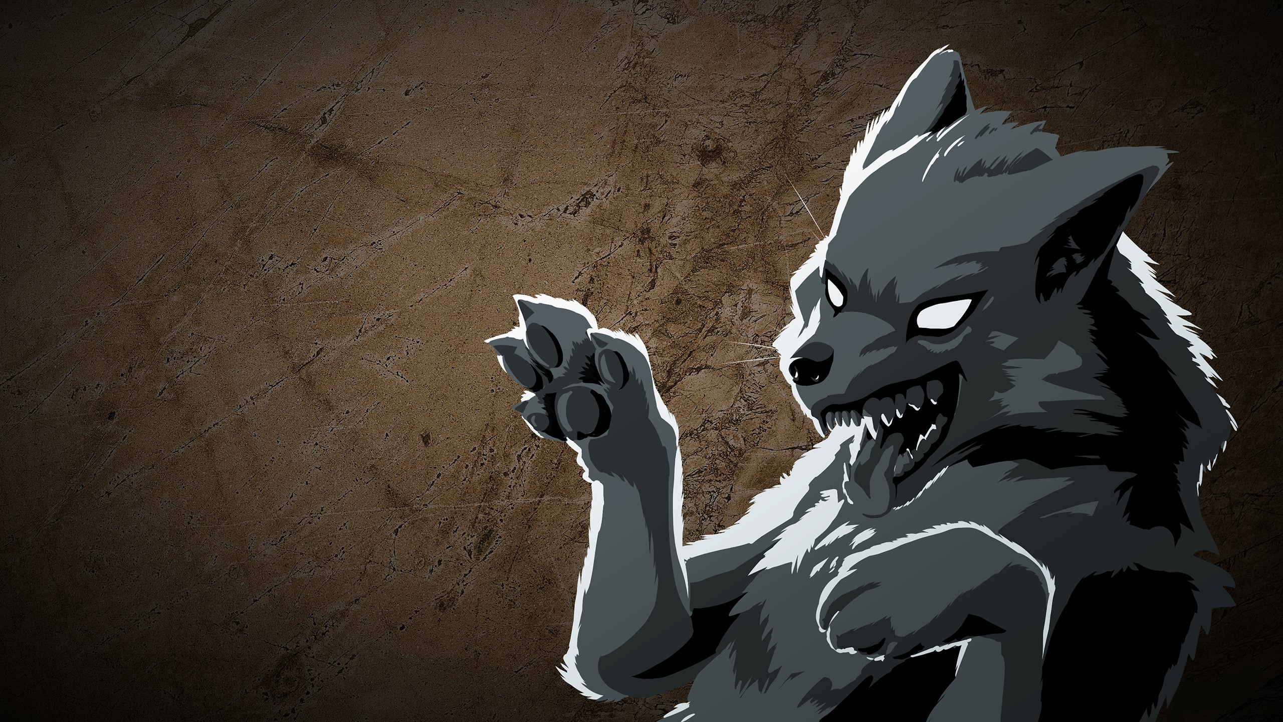 A stylized wolf with glowing eyes and sharp teeth HD Wallpaper