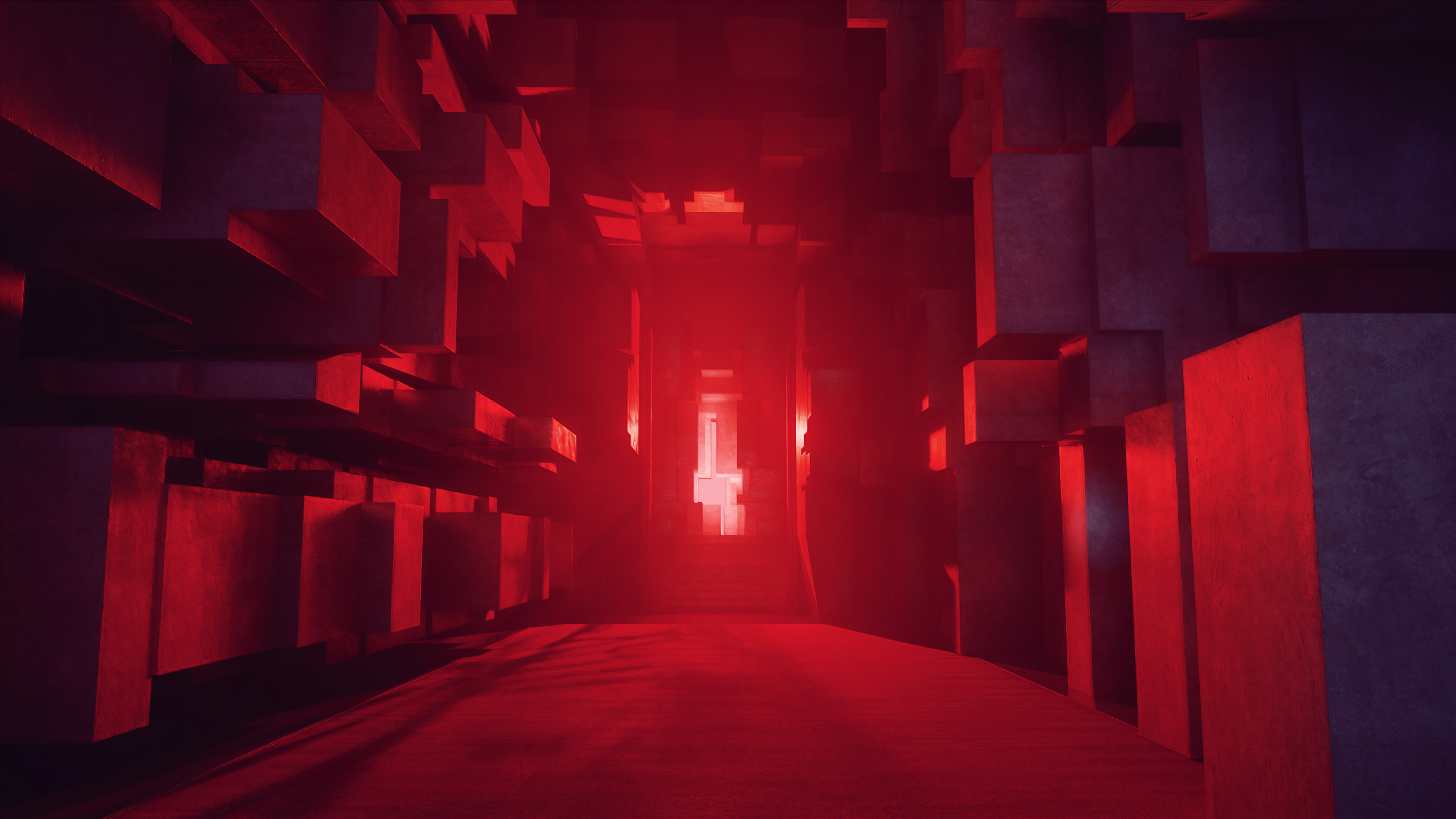 Surreal cubic architecture in red light HD Wallpaper