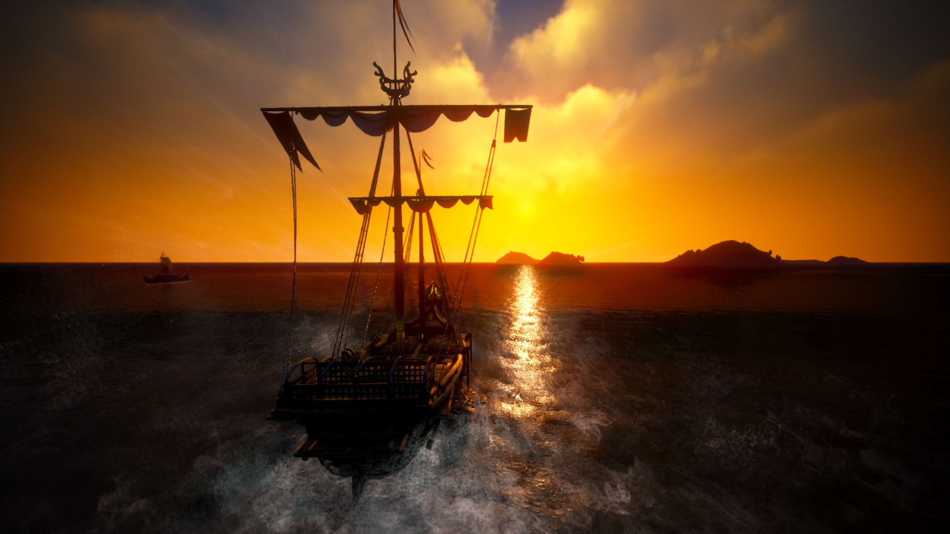 Lahn from Black Desert Online on a ship at sunset HD Wallpaper