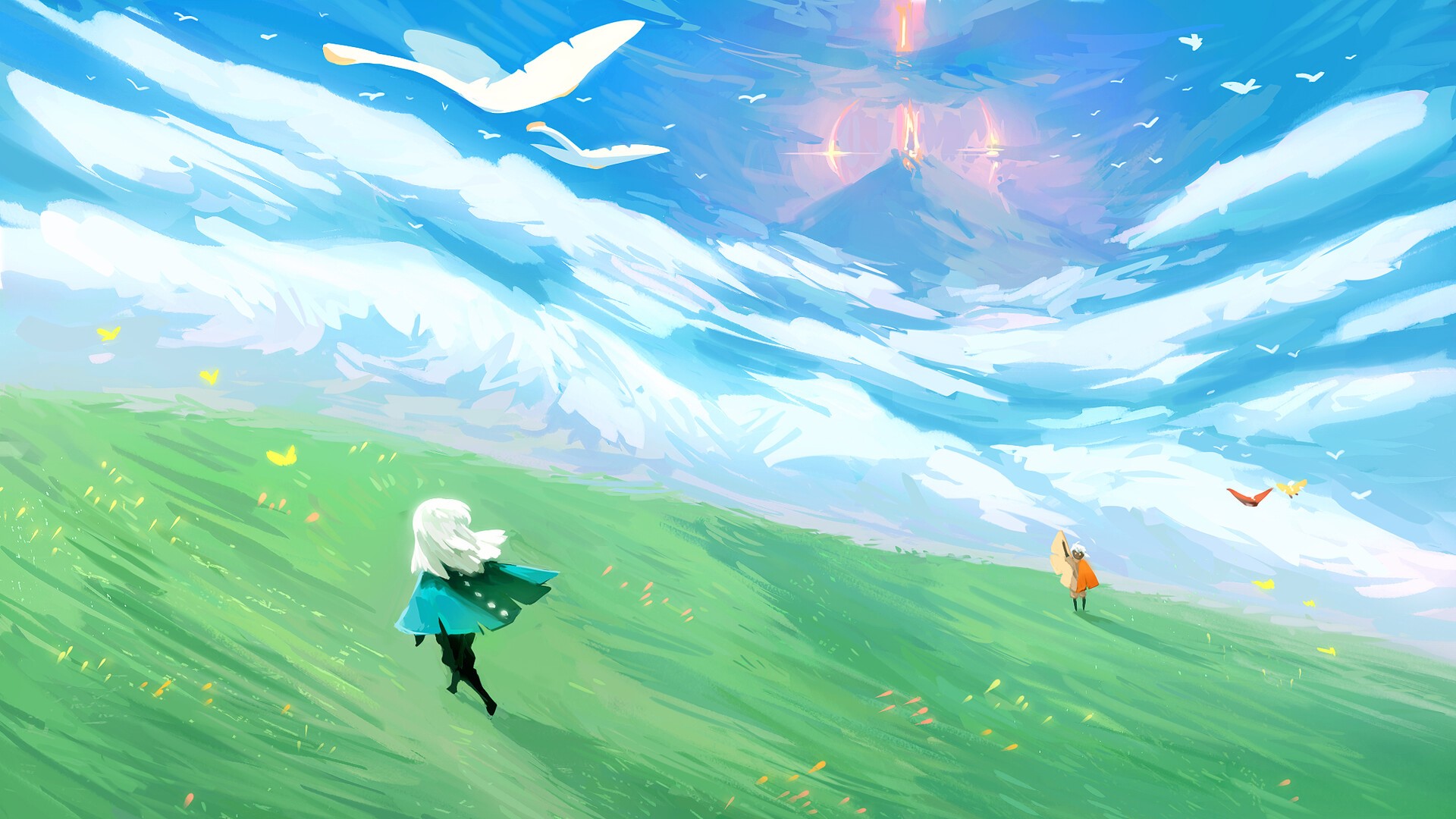 Sky: Children of the Light with Birds and Clouds HD Wallpaper