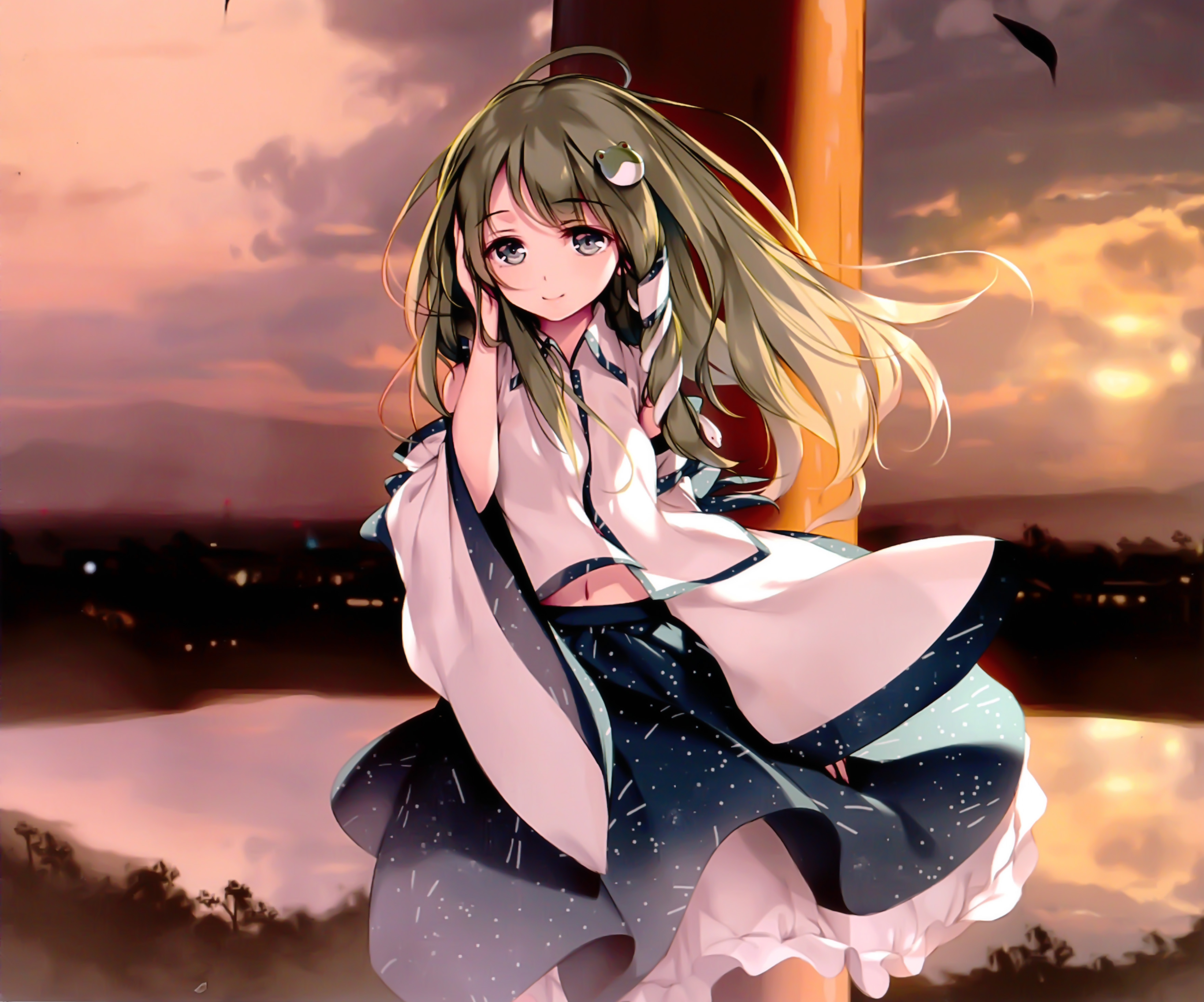 Kochiya Sanae from Touhou with green hair HD Wallpaper