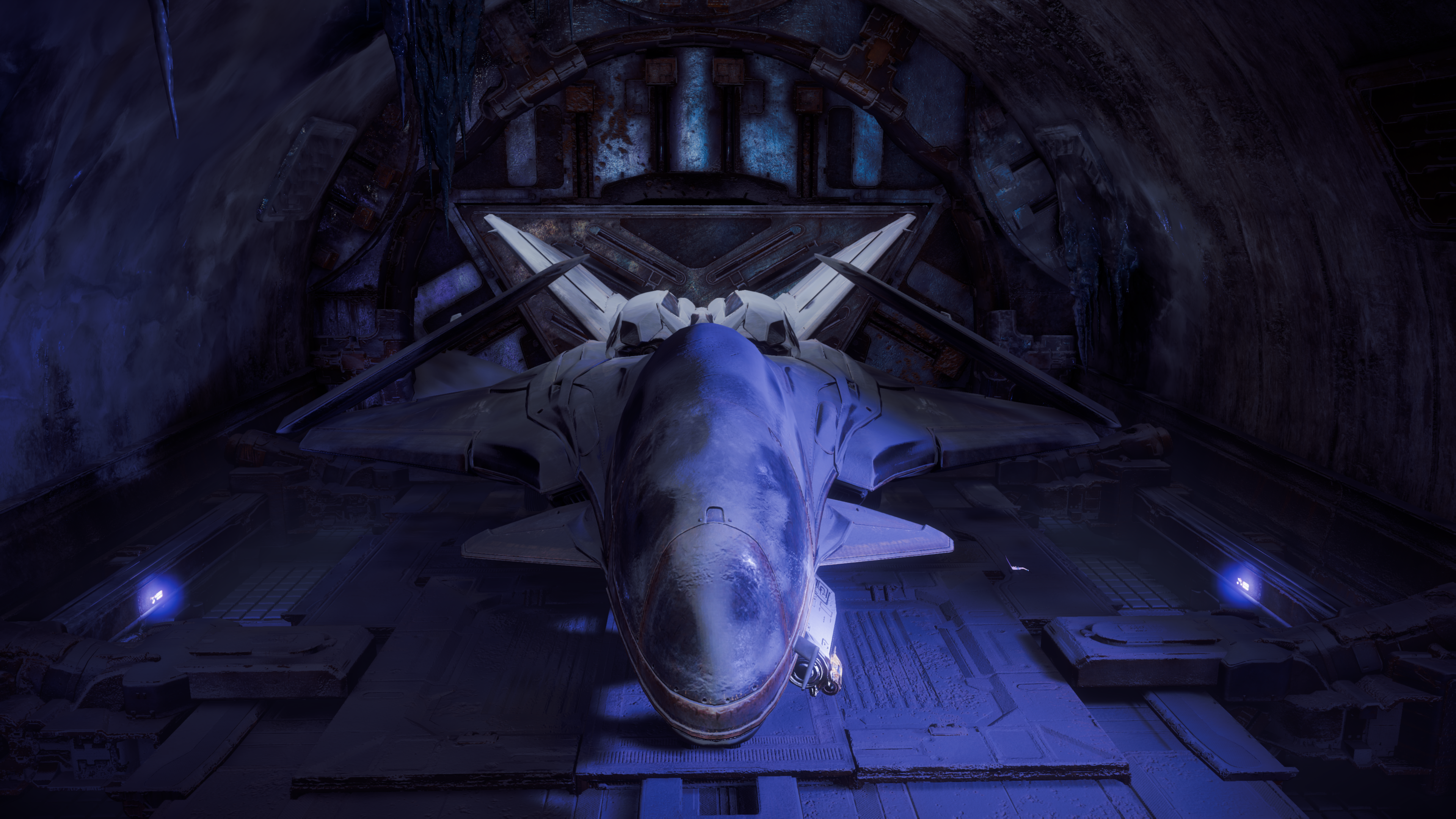 4K Horizon Zero Dawn Frozen Wilds aircraft in hangar HD Wallpaper